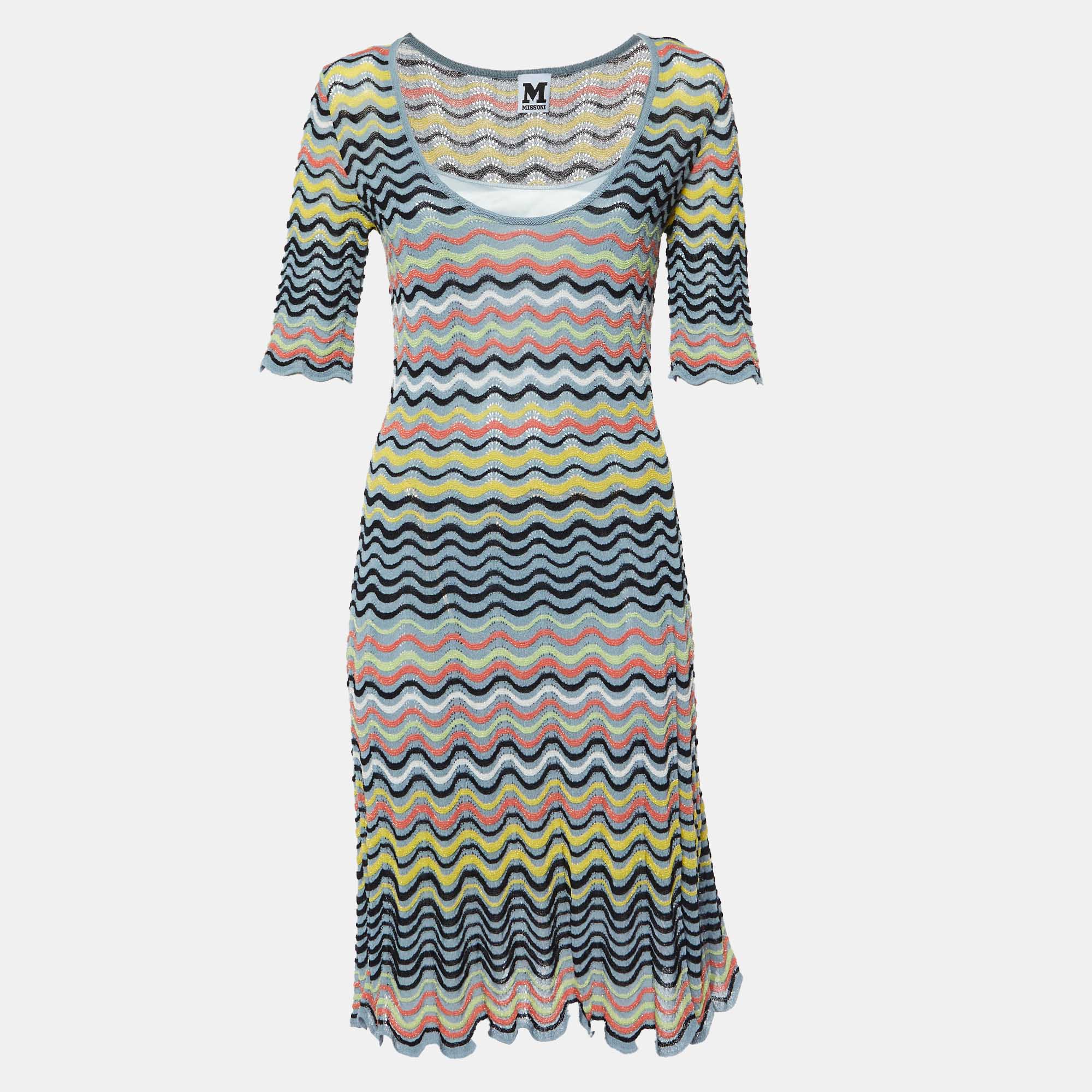 

M Missoni Grey/Multicolor Wave Patterned Lurex Knit Dress M