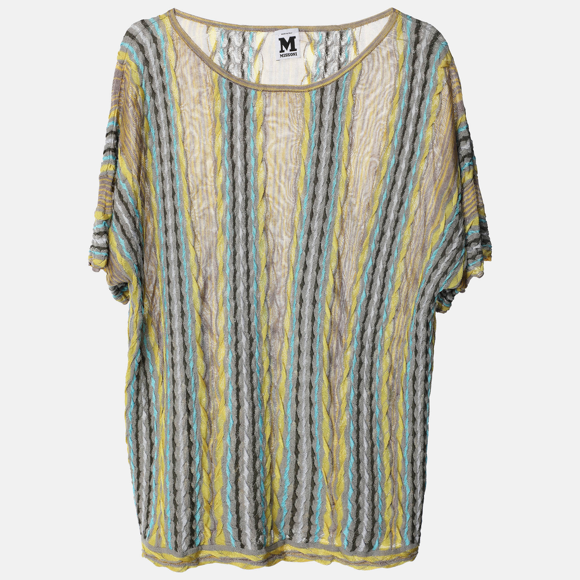 

M Missoni Grey/Yellow Knit Fabric Top M