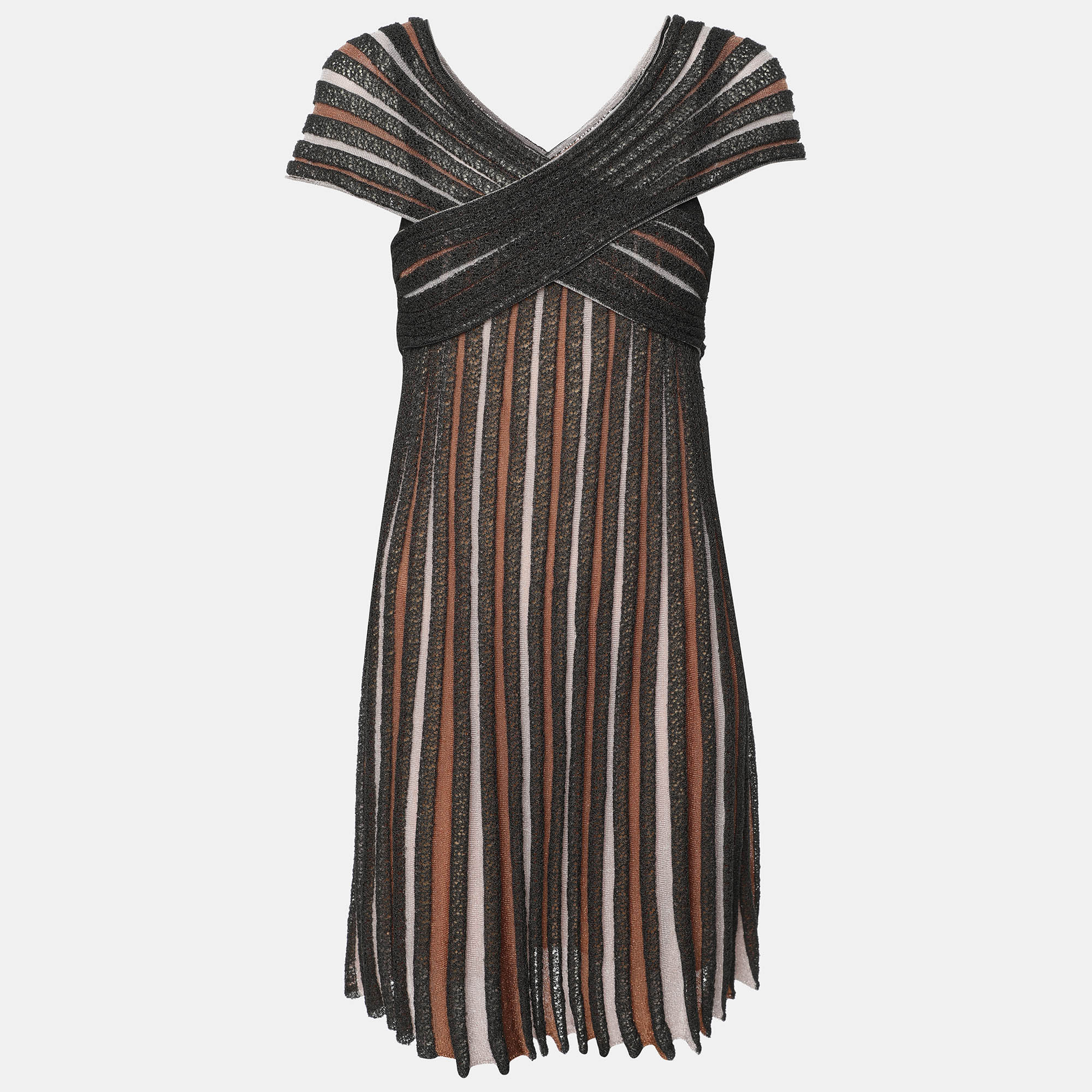 

M Missoni Brown/Black Striped Knit Fabric Mini Dress S