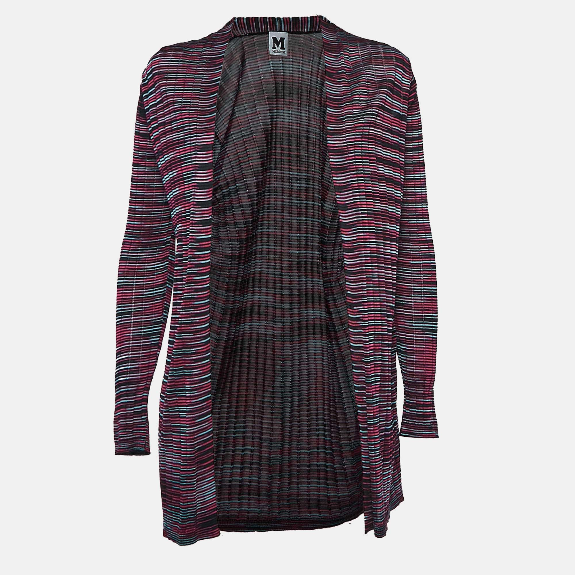 

M Missoni Purple Patterned Knit Open Front Cardigan M