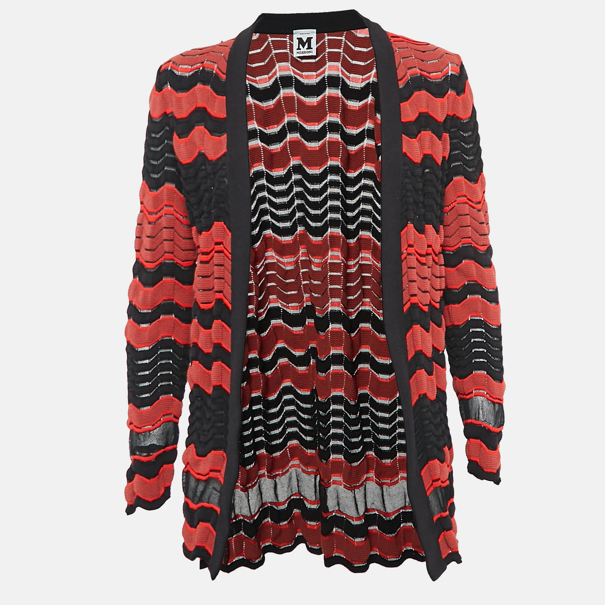 

M Missoni Red/Black Patterned Knit Open Front Cardigan S