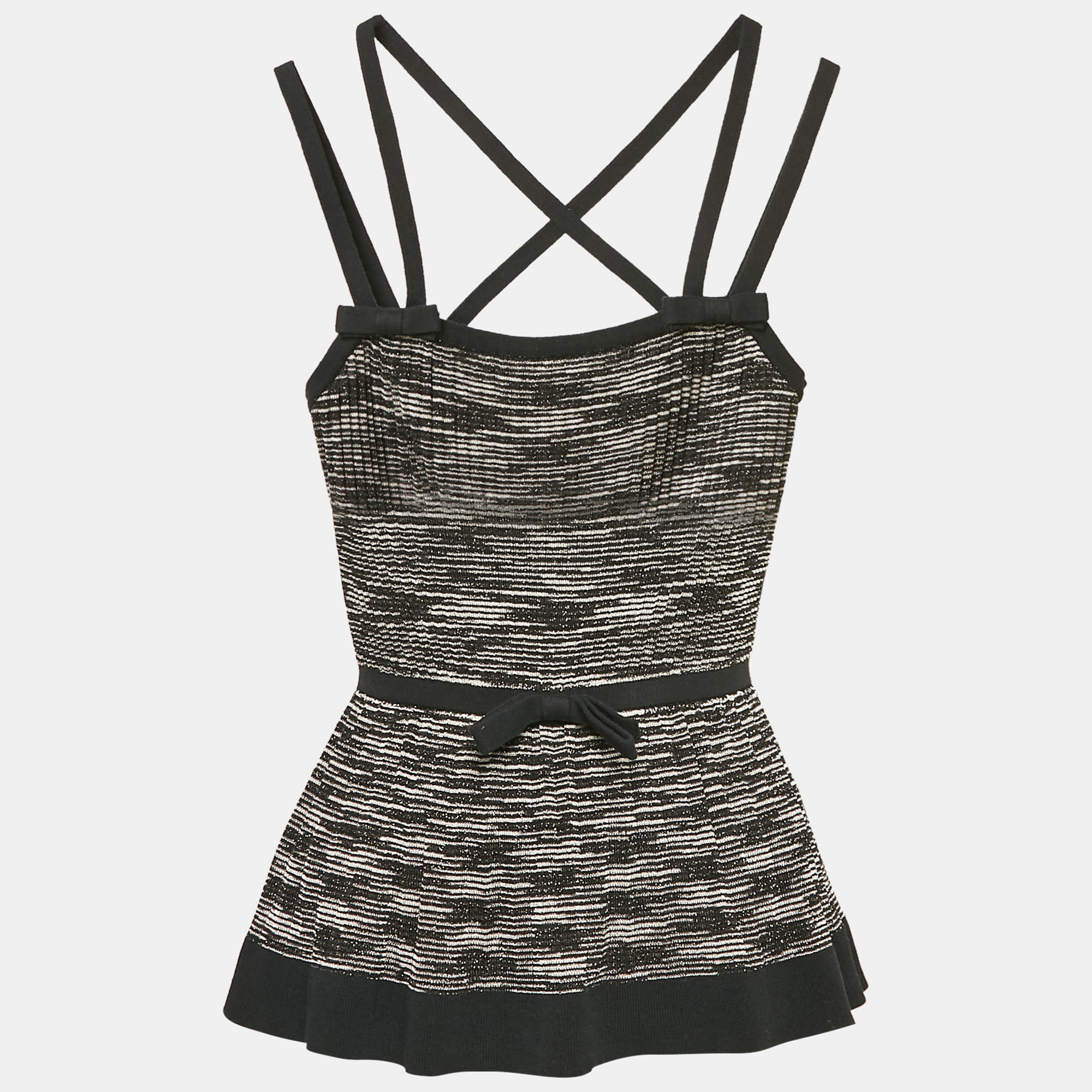 

M Missoni Black/White Stripe Lurex Knit Bow Detail Strappy Top M