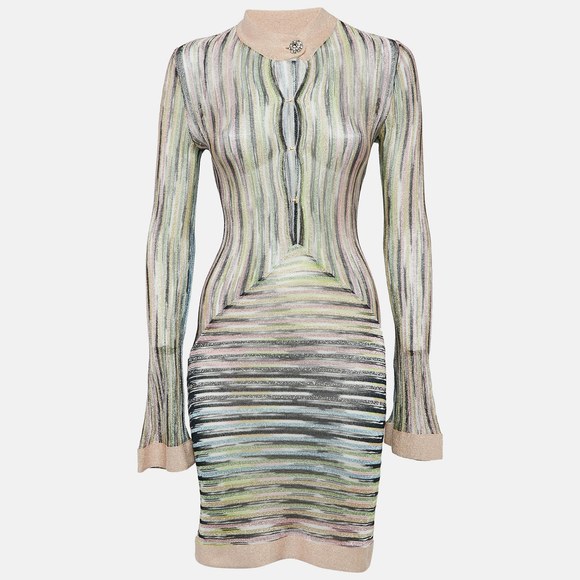 

M Missoni Multicolor Patterned Lurex Knit Full Sleeve Midi Dress S