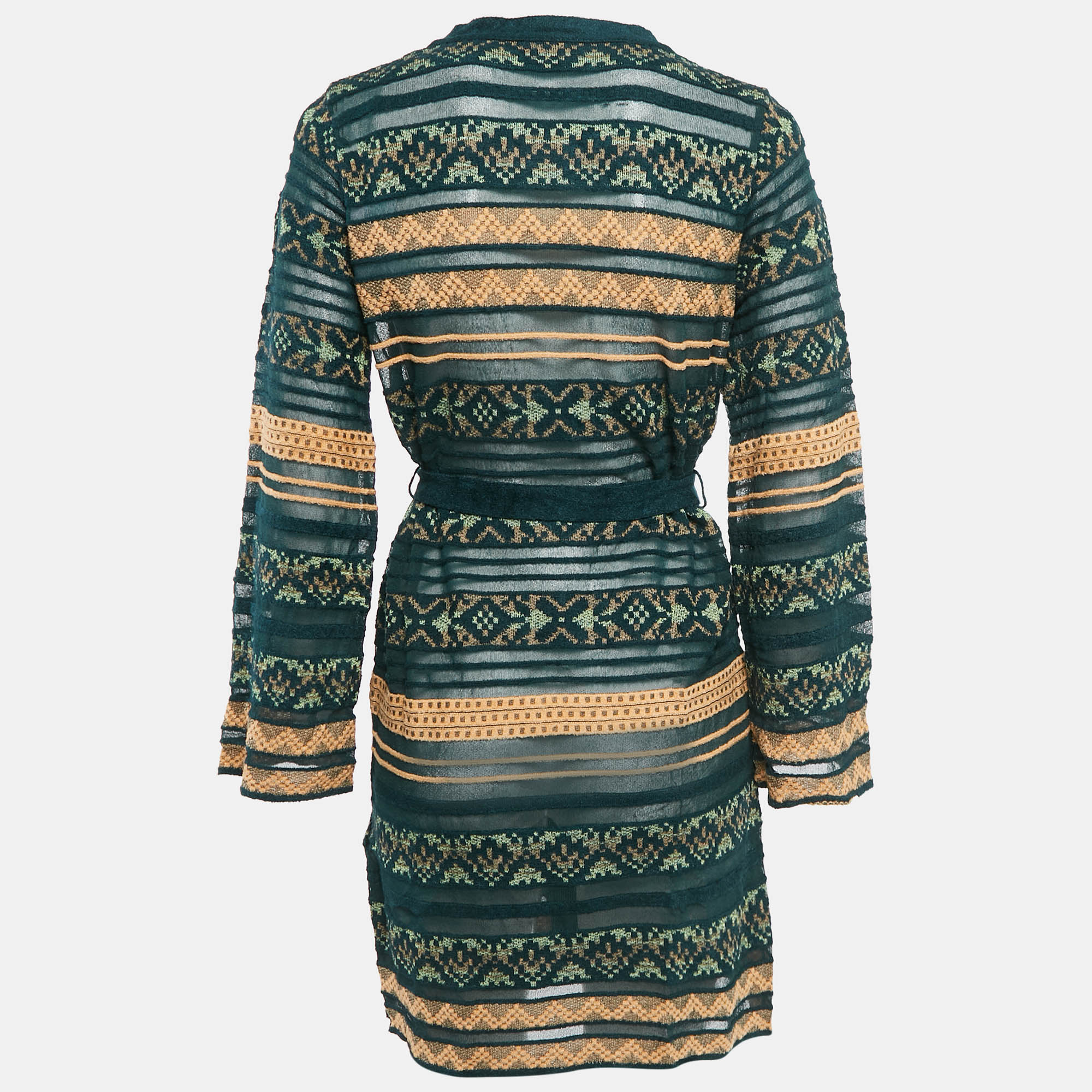 M Missoni Green/Multicolor Knit Waist Tie-Up Long Cardigan S 