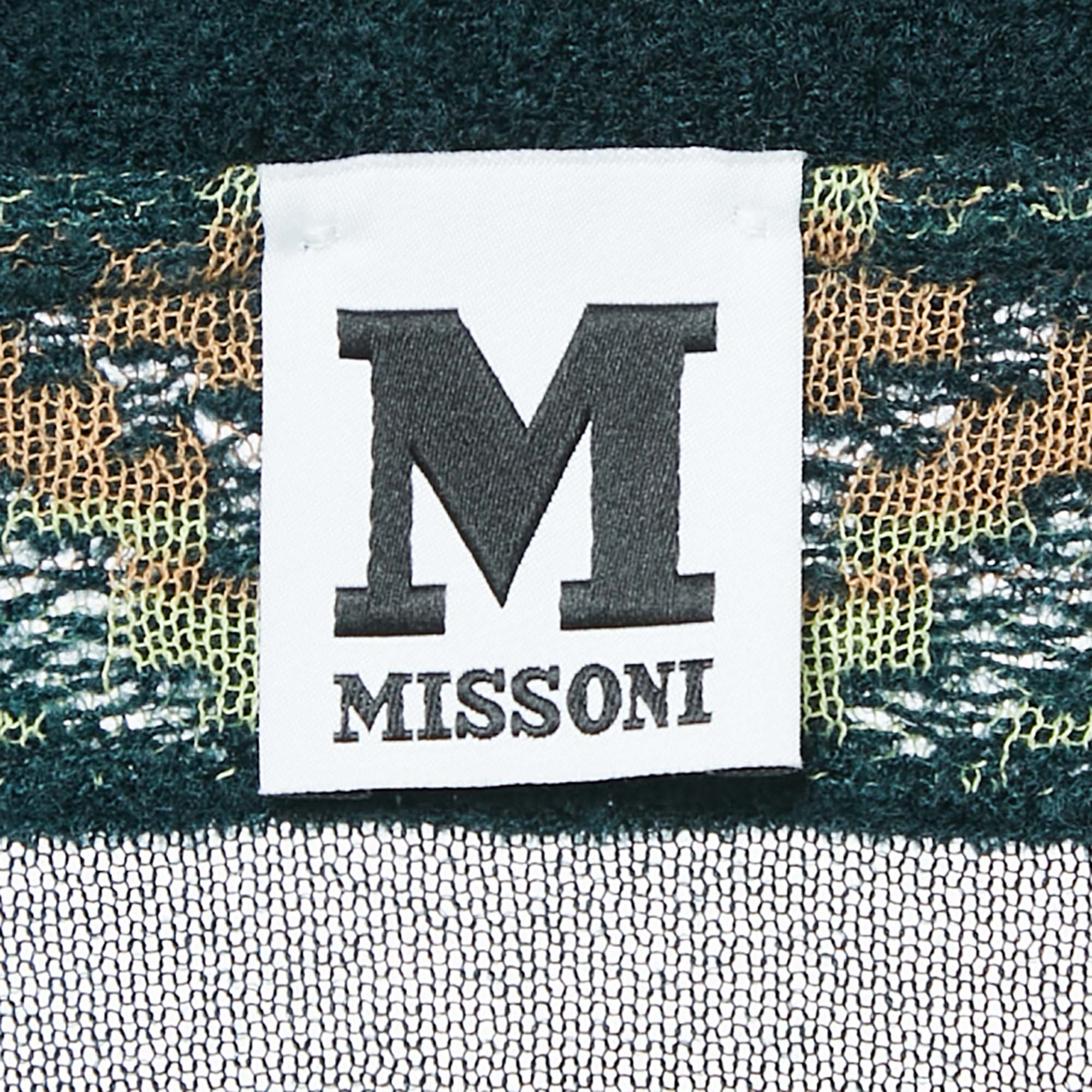 M Missoni Green/Multicolor Knit Waist Tie-Up Long Cardigan S 