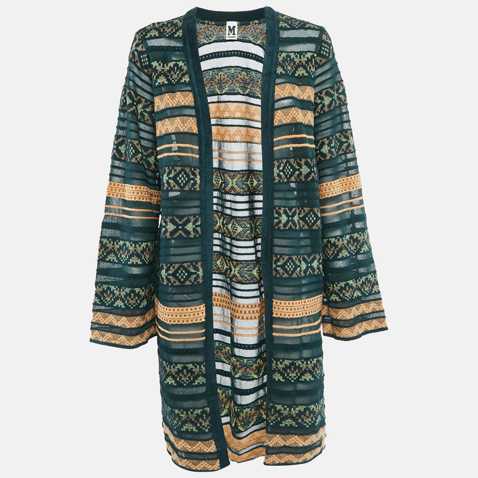 

M Missoni Green/Multicolor Knit Long Cardigan S