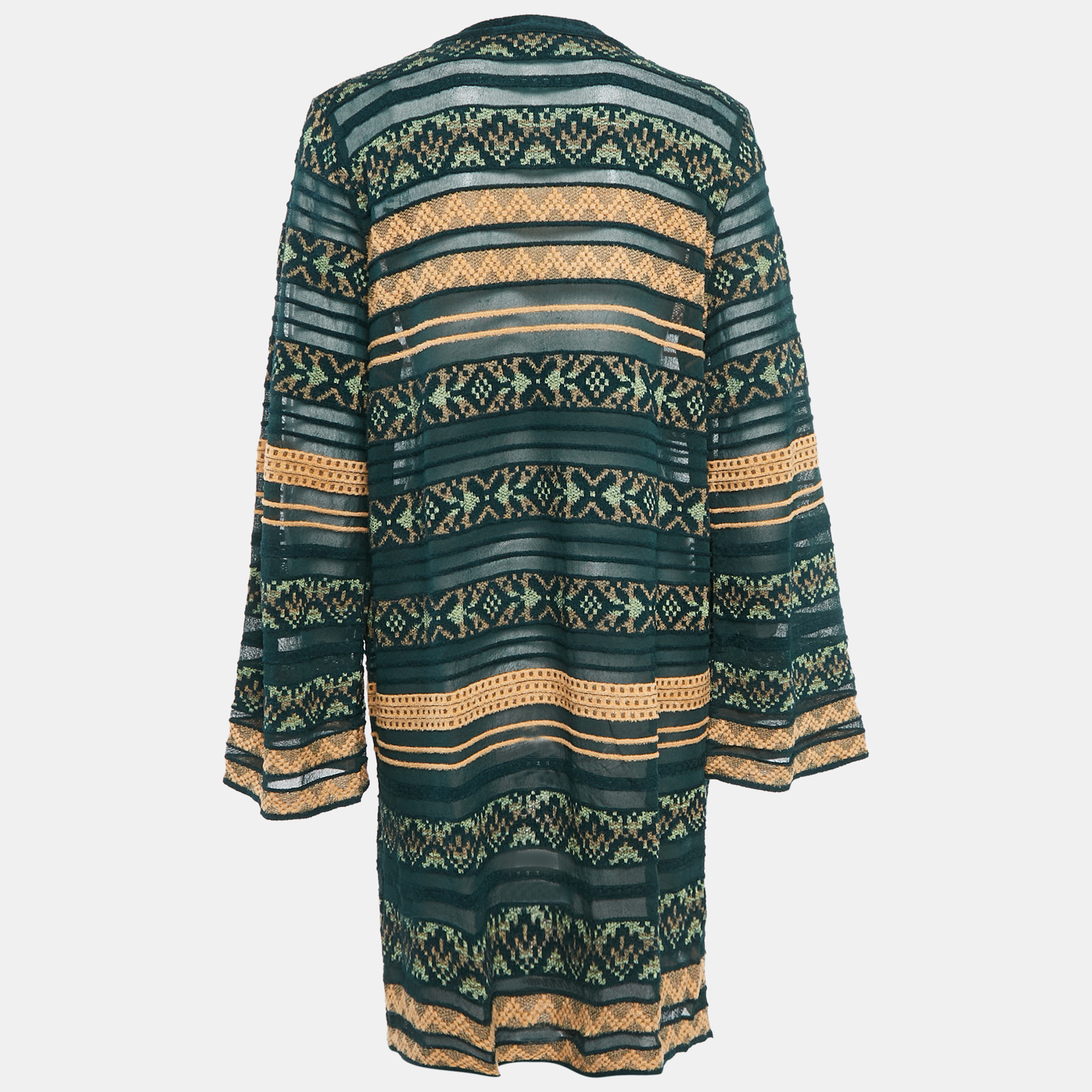 M Missoni Green/Multicolor Patterned Knit Open Front Cardigan L 