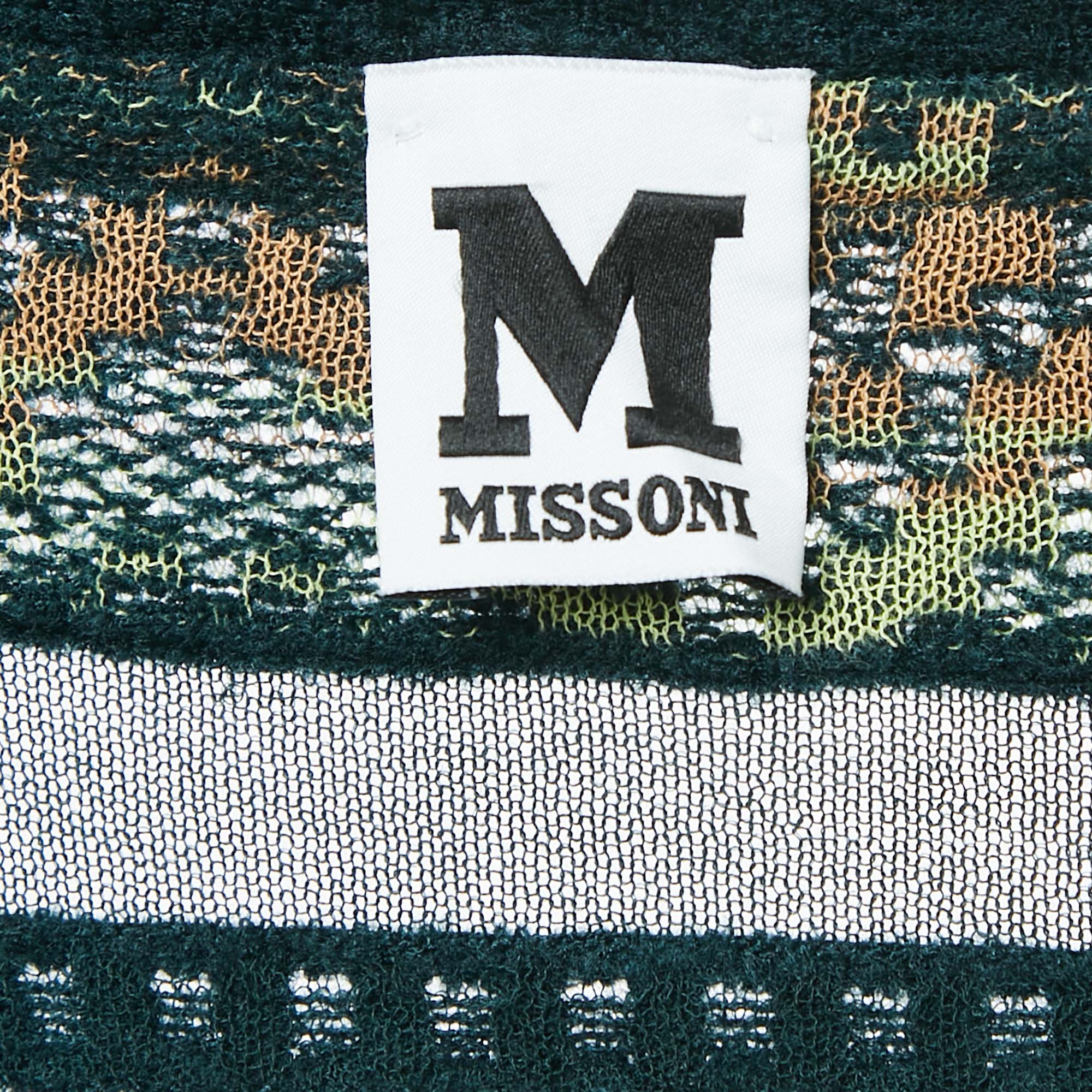M Missoni Green/Multicolor Patterned Knit Open Front Cardigan L 