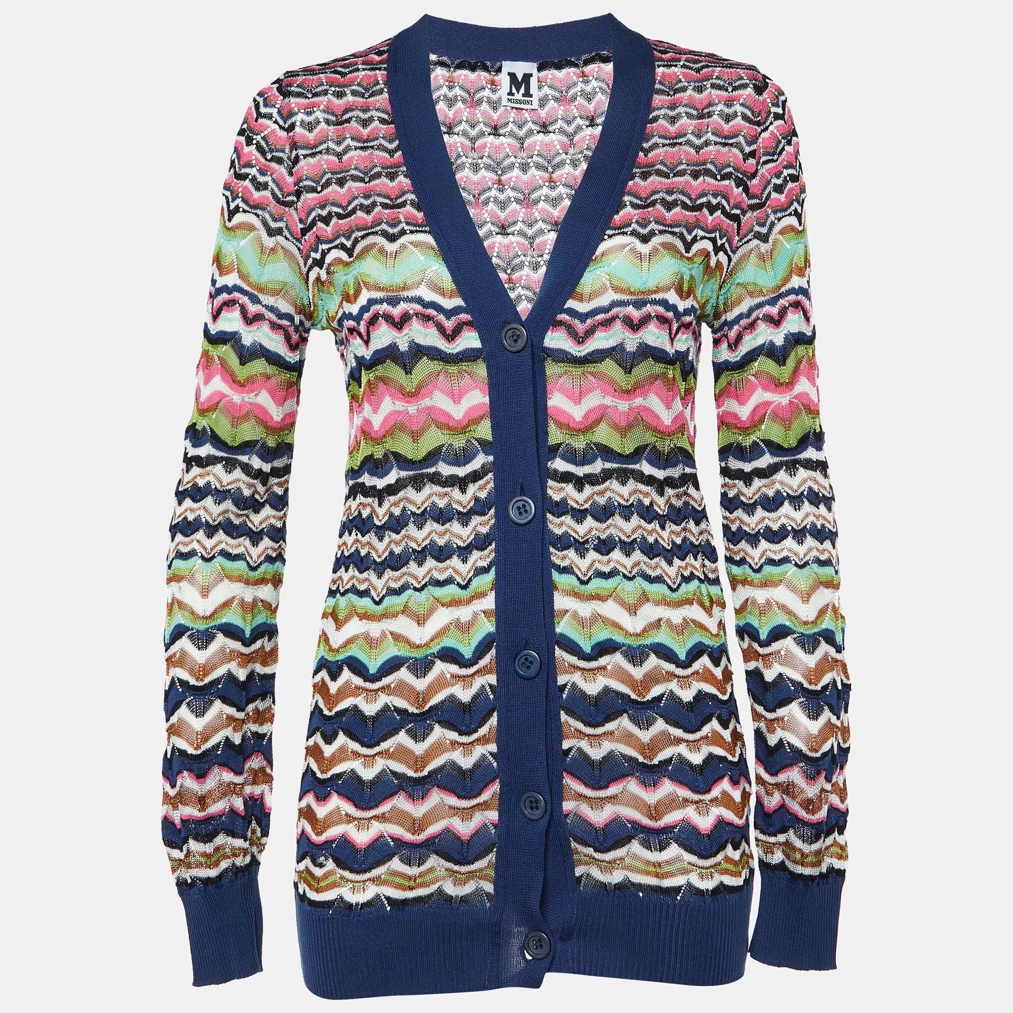 

M Missoni Multicolor Patterned Knit Button Front Cardigan M