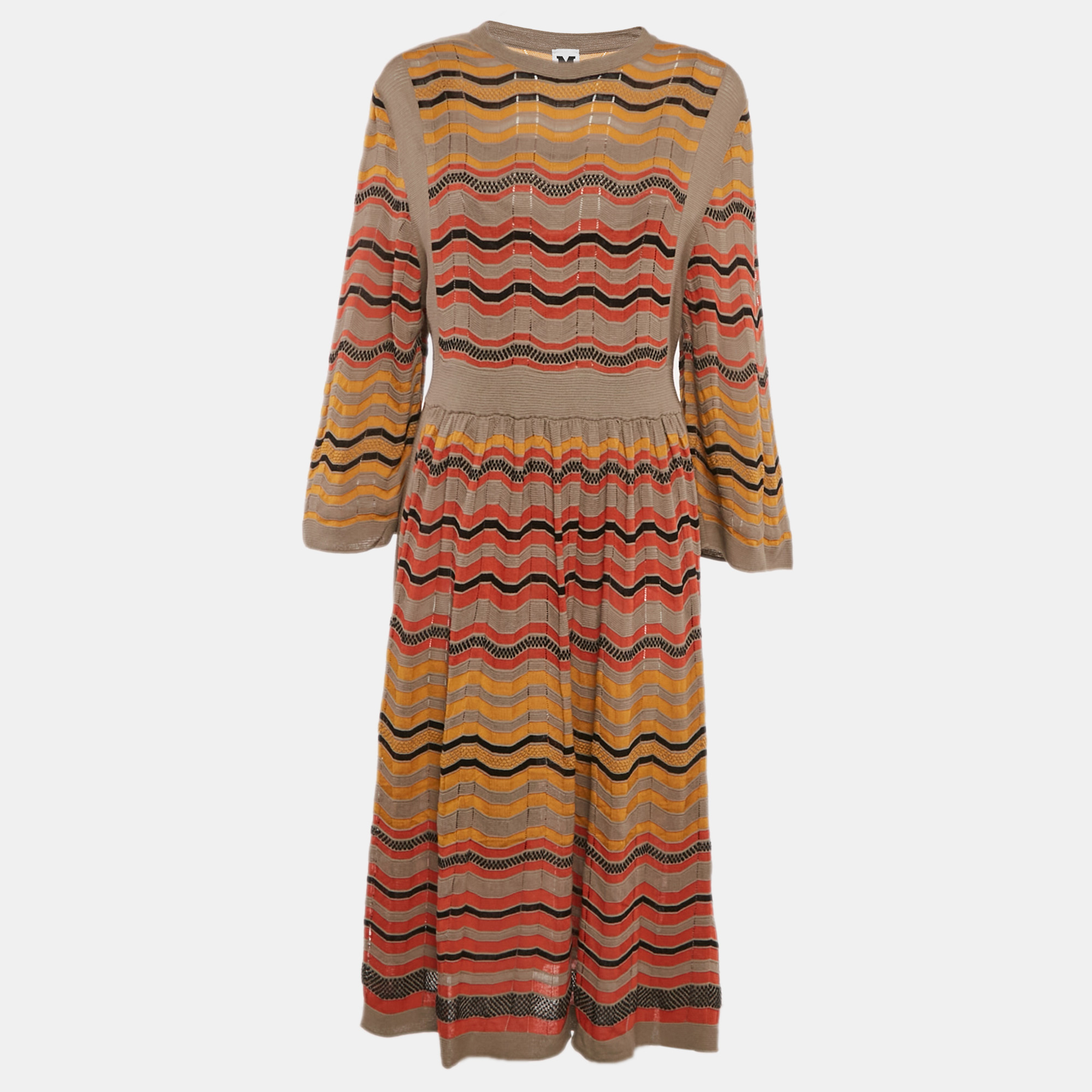 

M Missoni Multicolor Patterned Knit Wide Sleeve Long Dress L