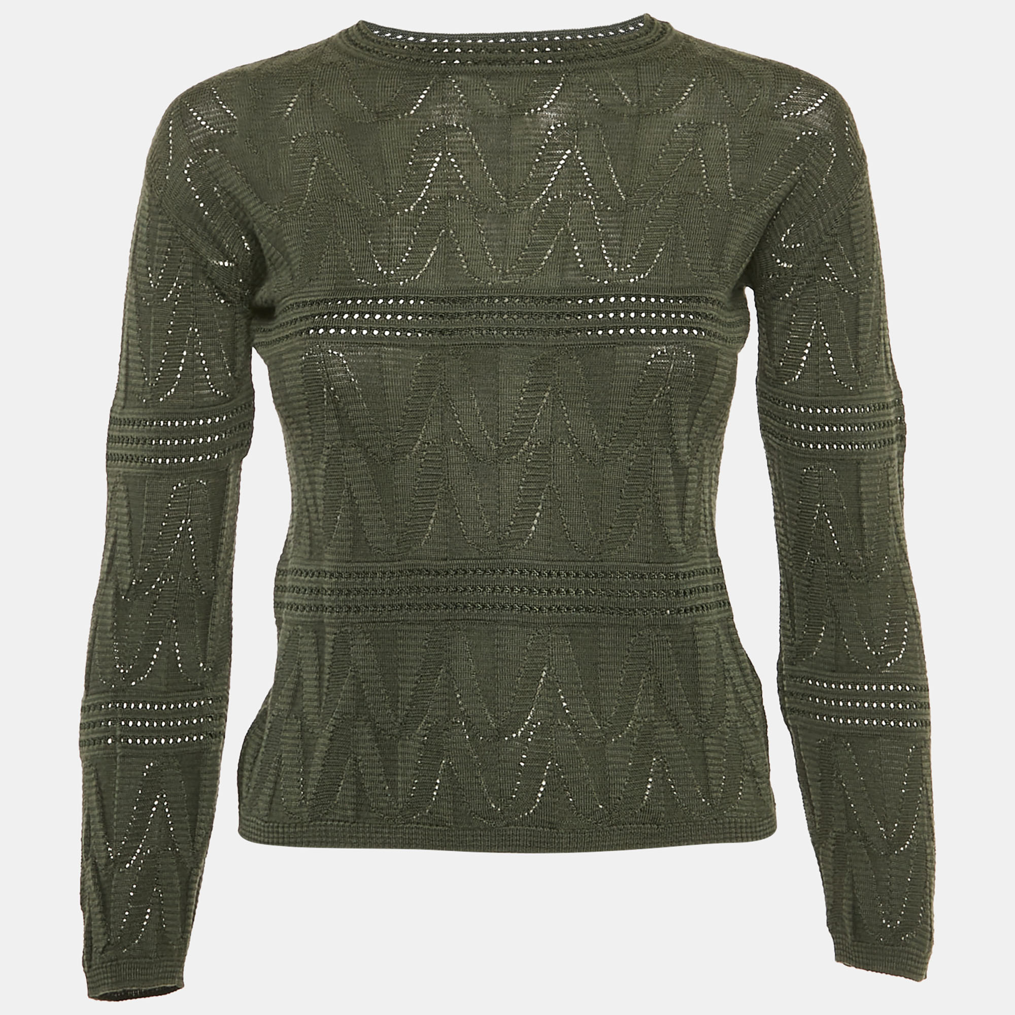 

M Missoni Green Patterned Knit Long Sleeve Sweater XS