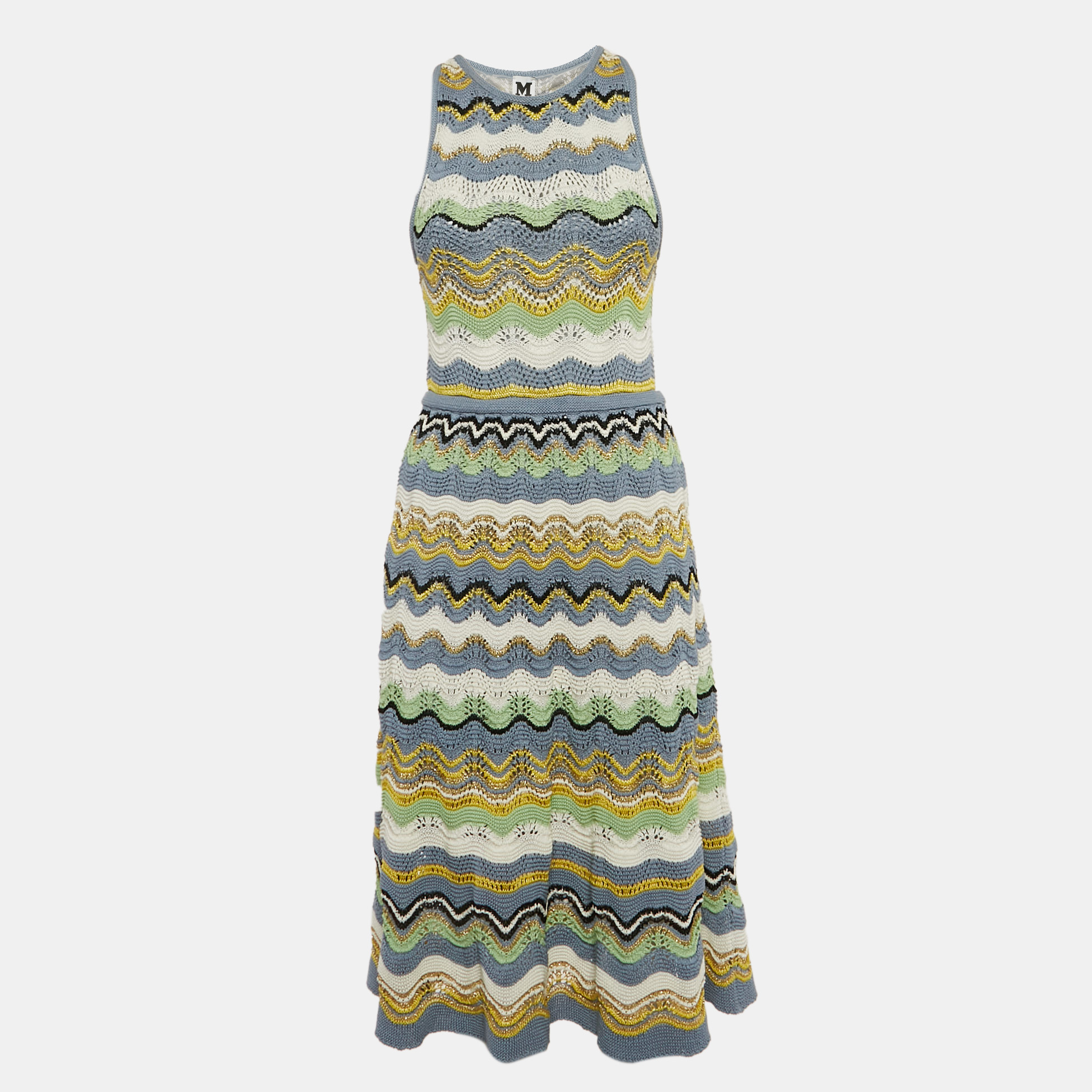 

M Missoni Multicolor Wave Pattern Crochet Sleeveless Midi Dress M