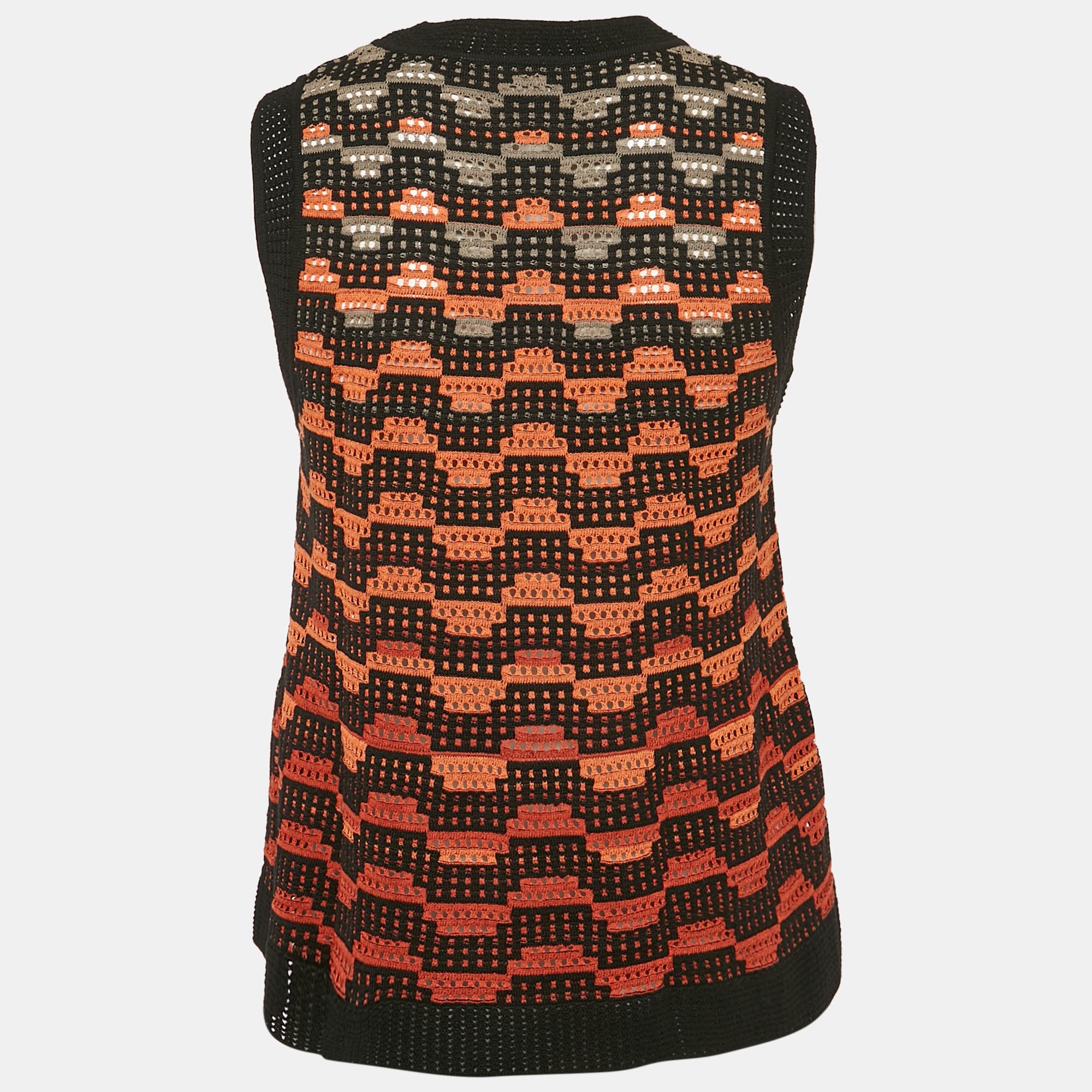 M Missoni Orange/Multicolor Patterned Wool Blend Knit Sleeveless Top S 