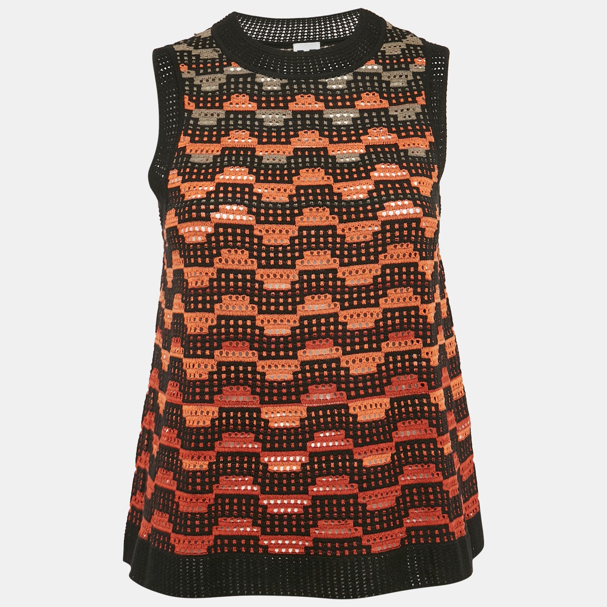 

M Missoni Orange/Multicolor Patterned Wool Blend Knit Sleeveless Top S