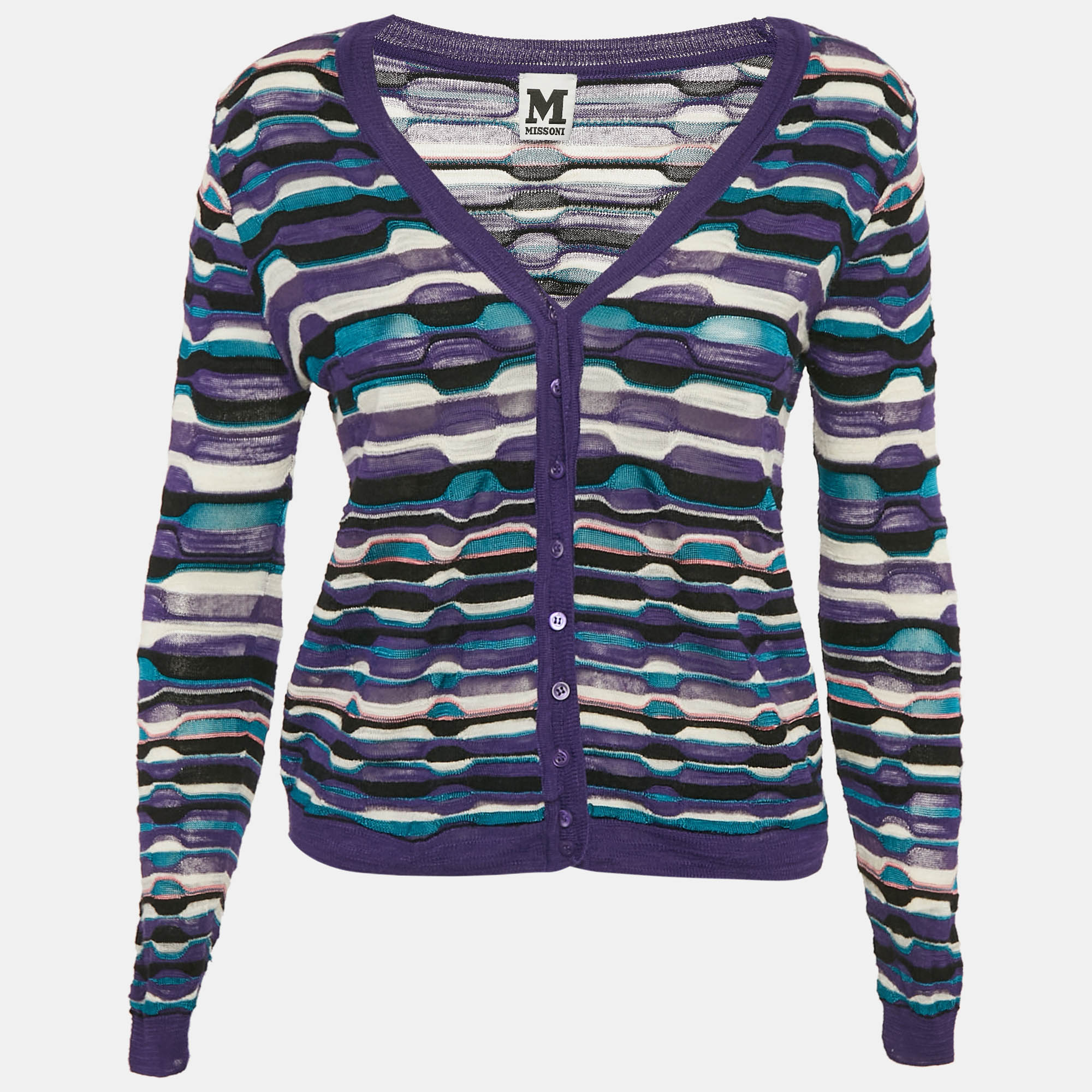 

M Missoni Purple Striped Knit Button Front Cardigan M