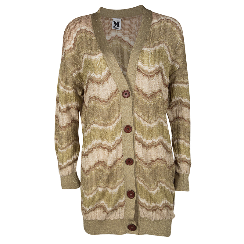 Pre Owned كارديغان أم ميزوني تريكو لاركس متعدد الألوان بنمط مموج أزرار أمامية M