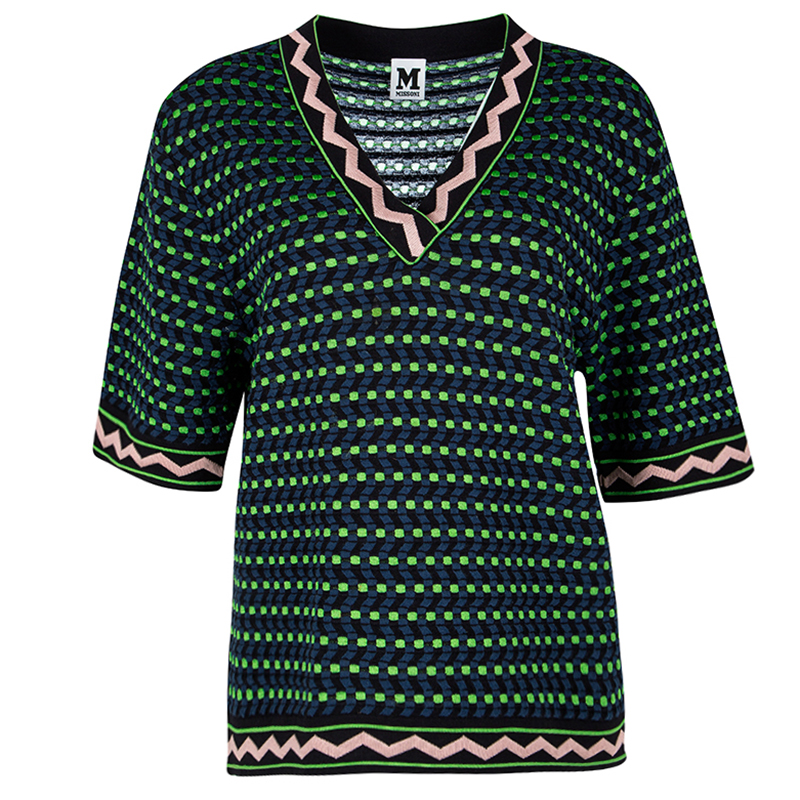 مملوكة مسبقًا M Missoni Multicolour Knit Short Sleeve Top M