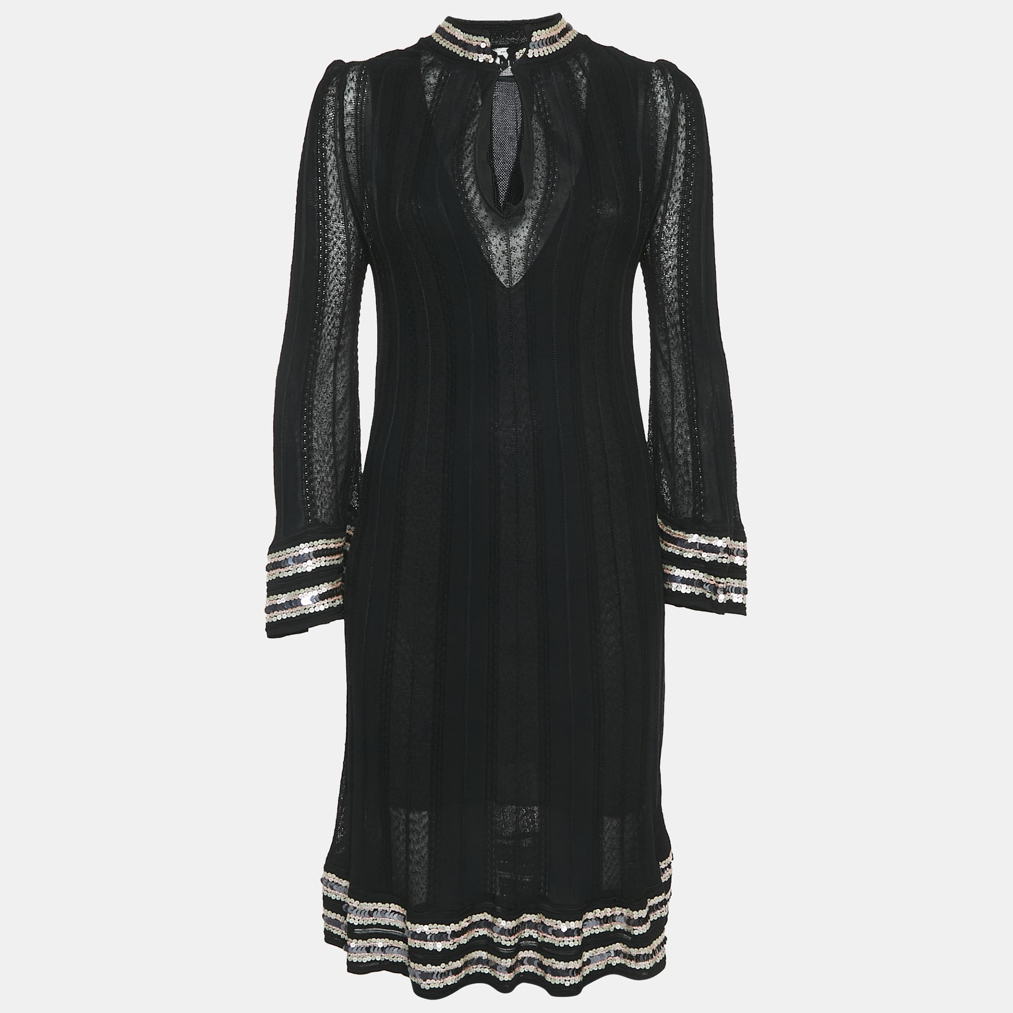 

M Missoni Black Patterned Knit Sequin Detail Short Dress M