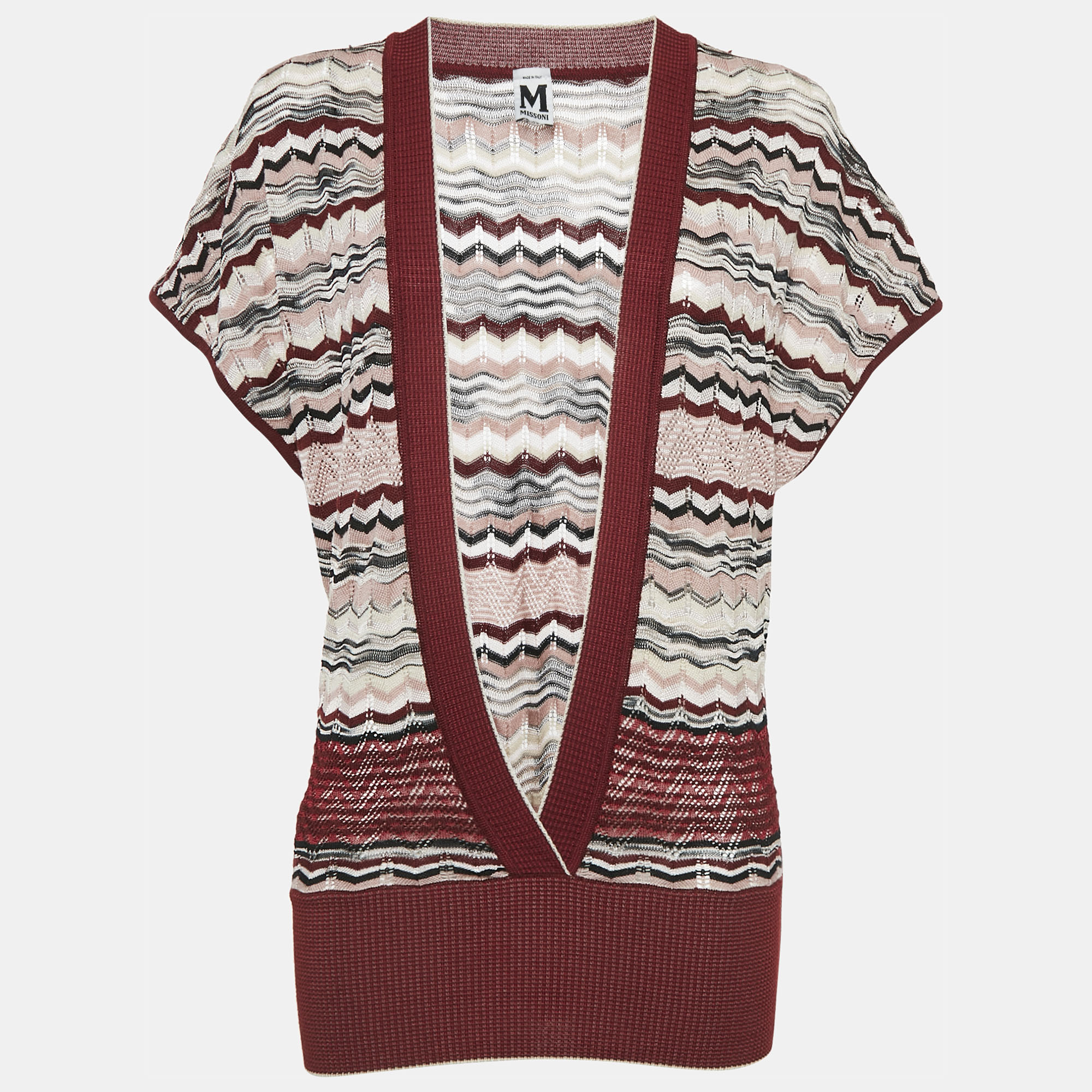 

M Missoni Patterned Knit Wool Blend Top S, Red
