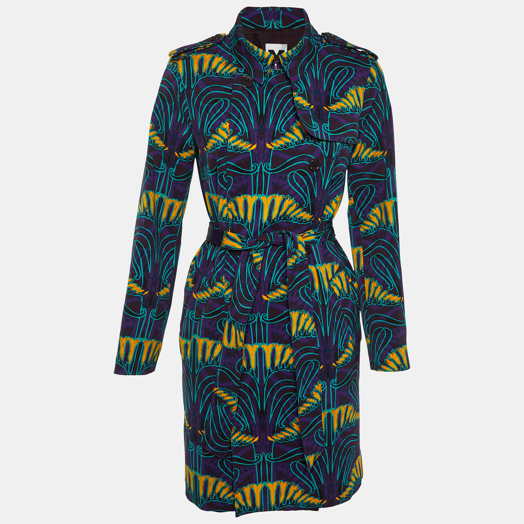 

M Missoni Purple Printed Double Breasted Coat M