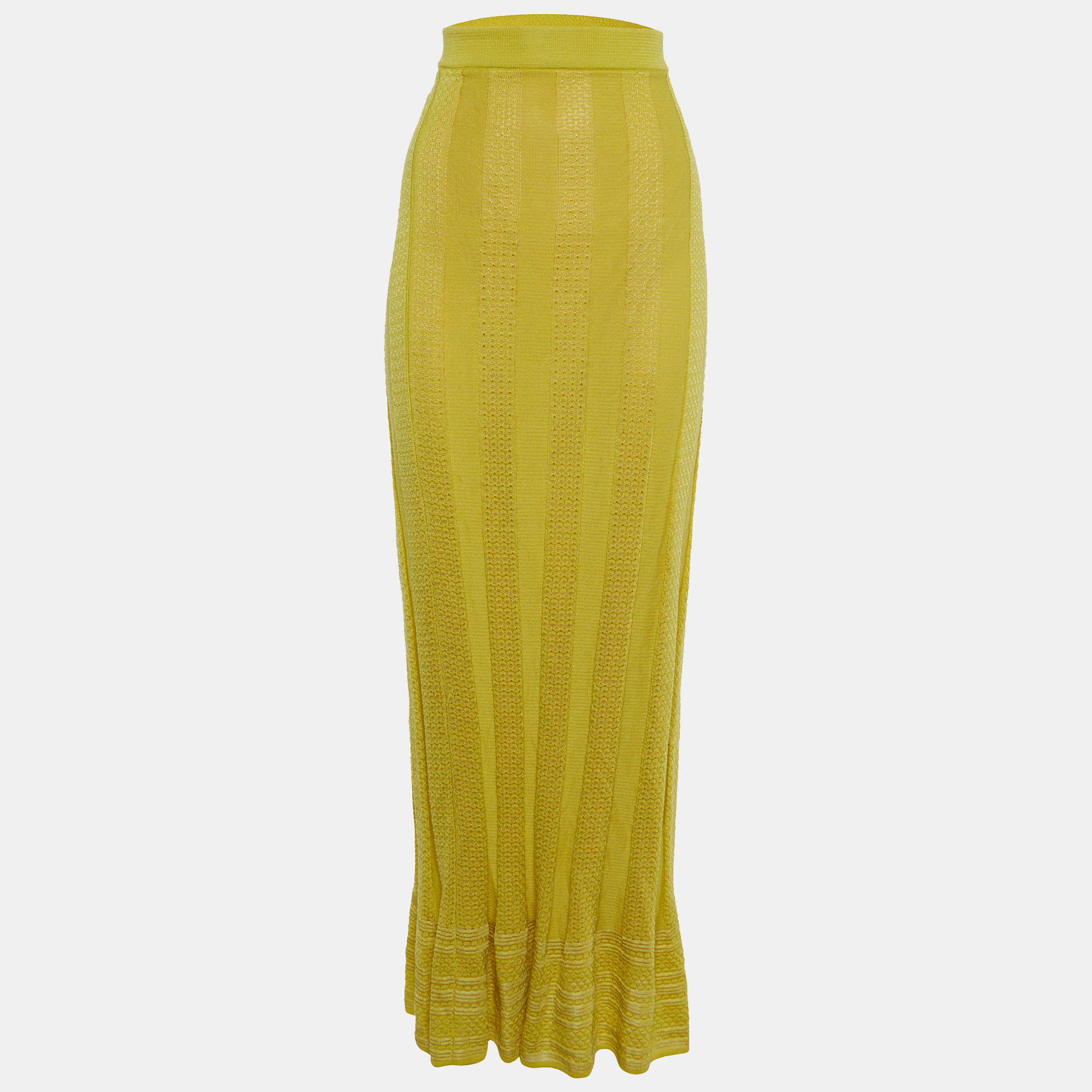 

M Missoni Yellow Ribbed Knit Maxi Skirt M