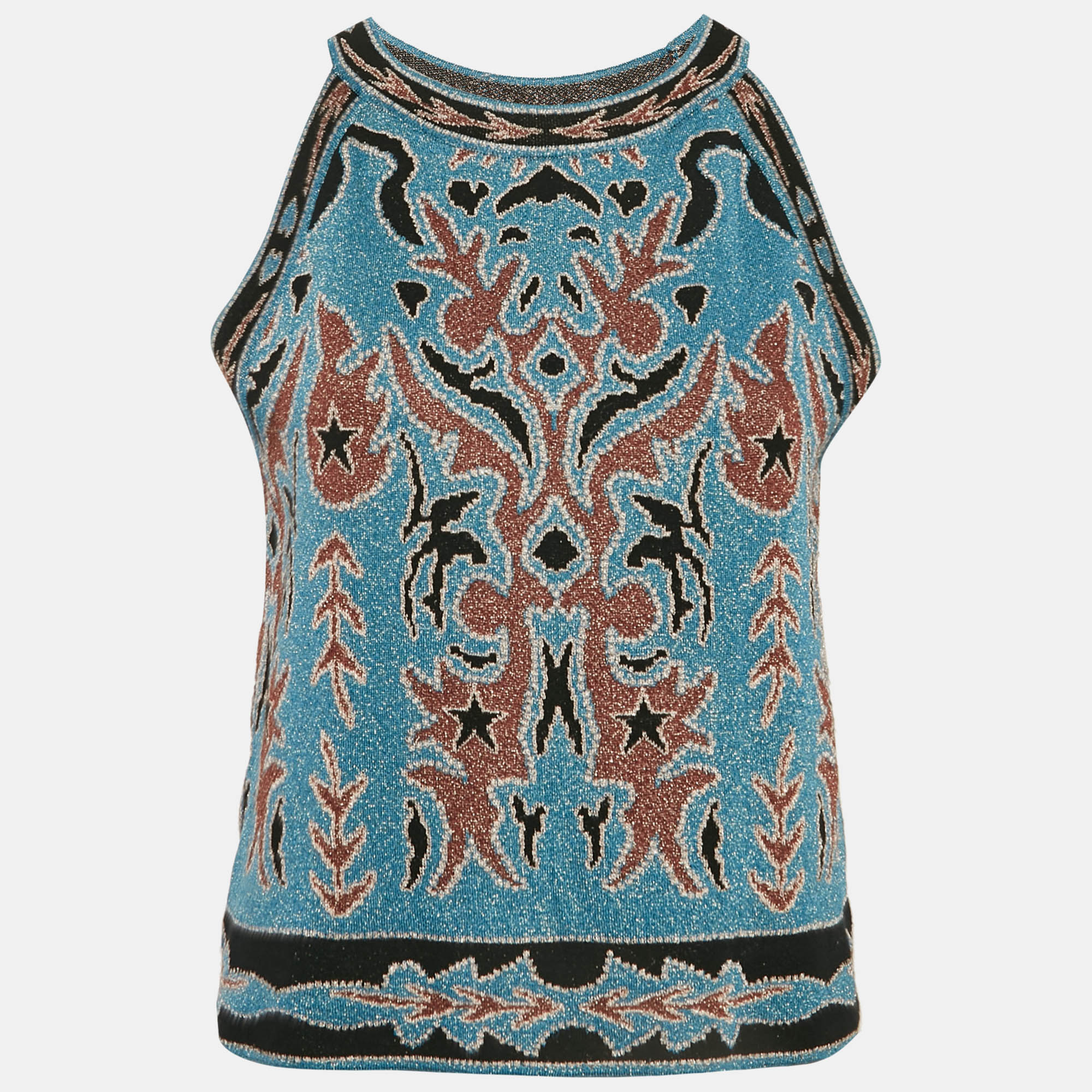 

M Missoni Blue Patterned Lurex Knit Crop Top M