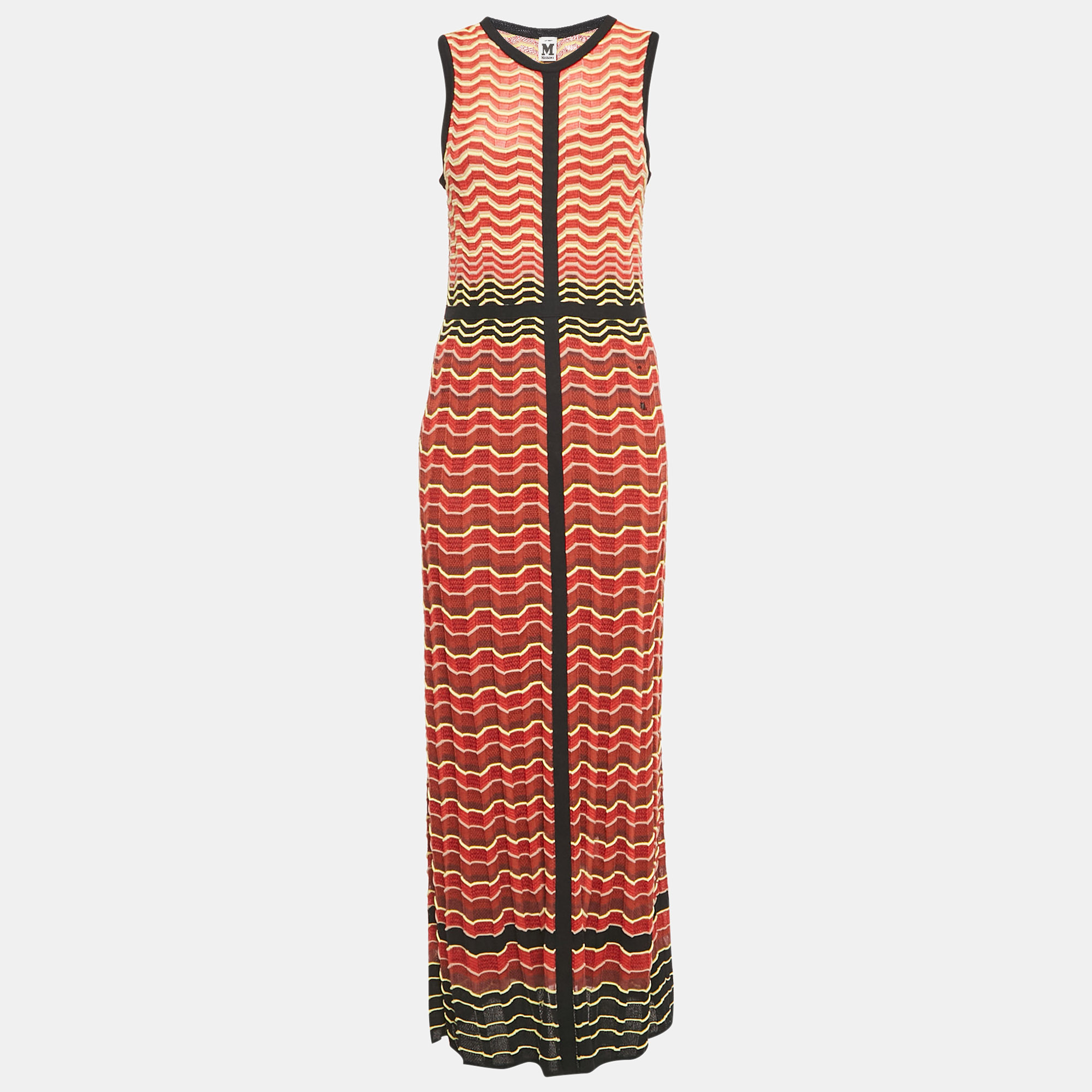 

M Missoni Brown/Black Chevron Crochet Knit Maxi Dress S