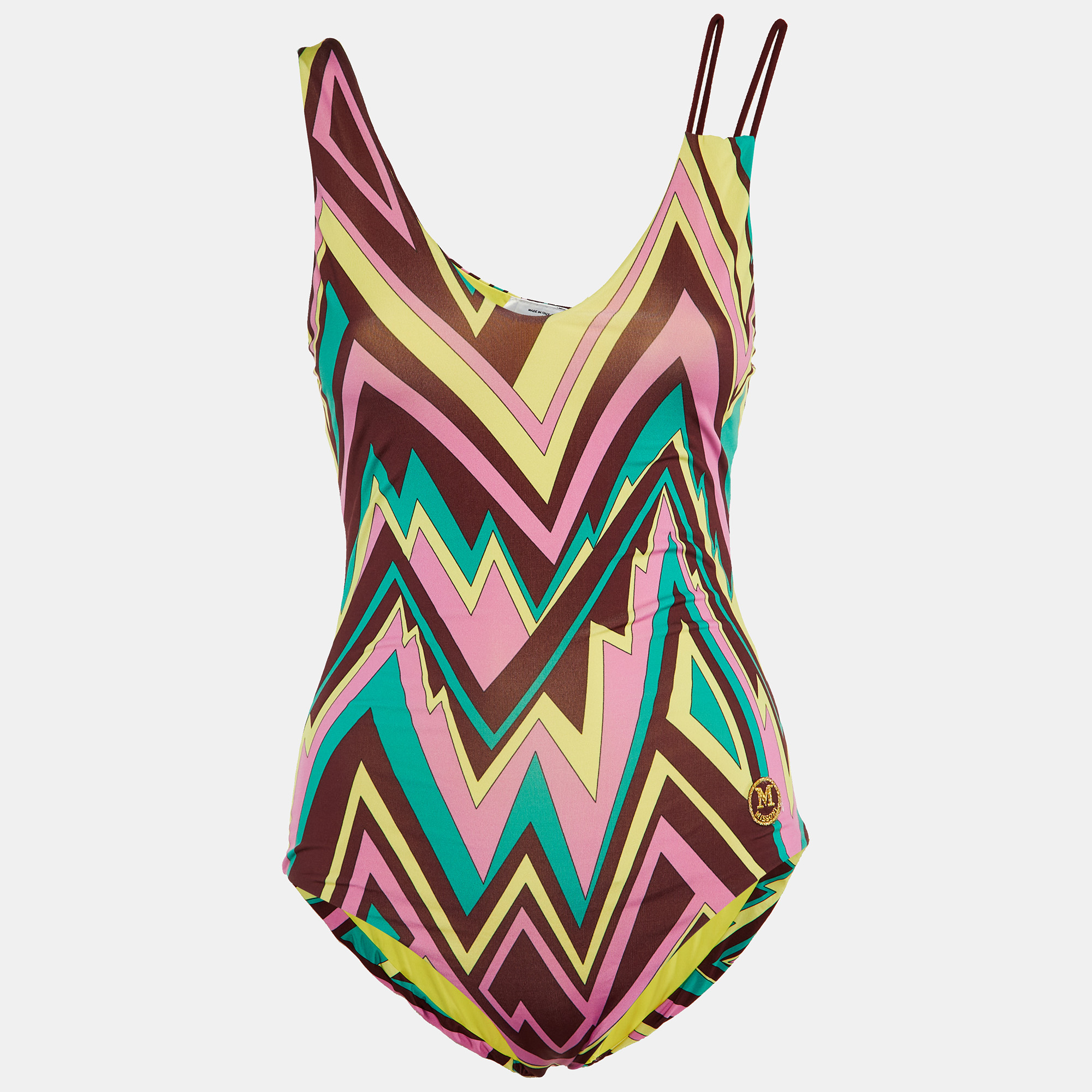 

M Missoni Multicolor Zig Zag Print Jersey One Piece Swimsuit M