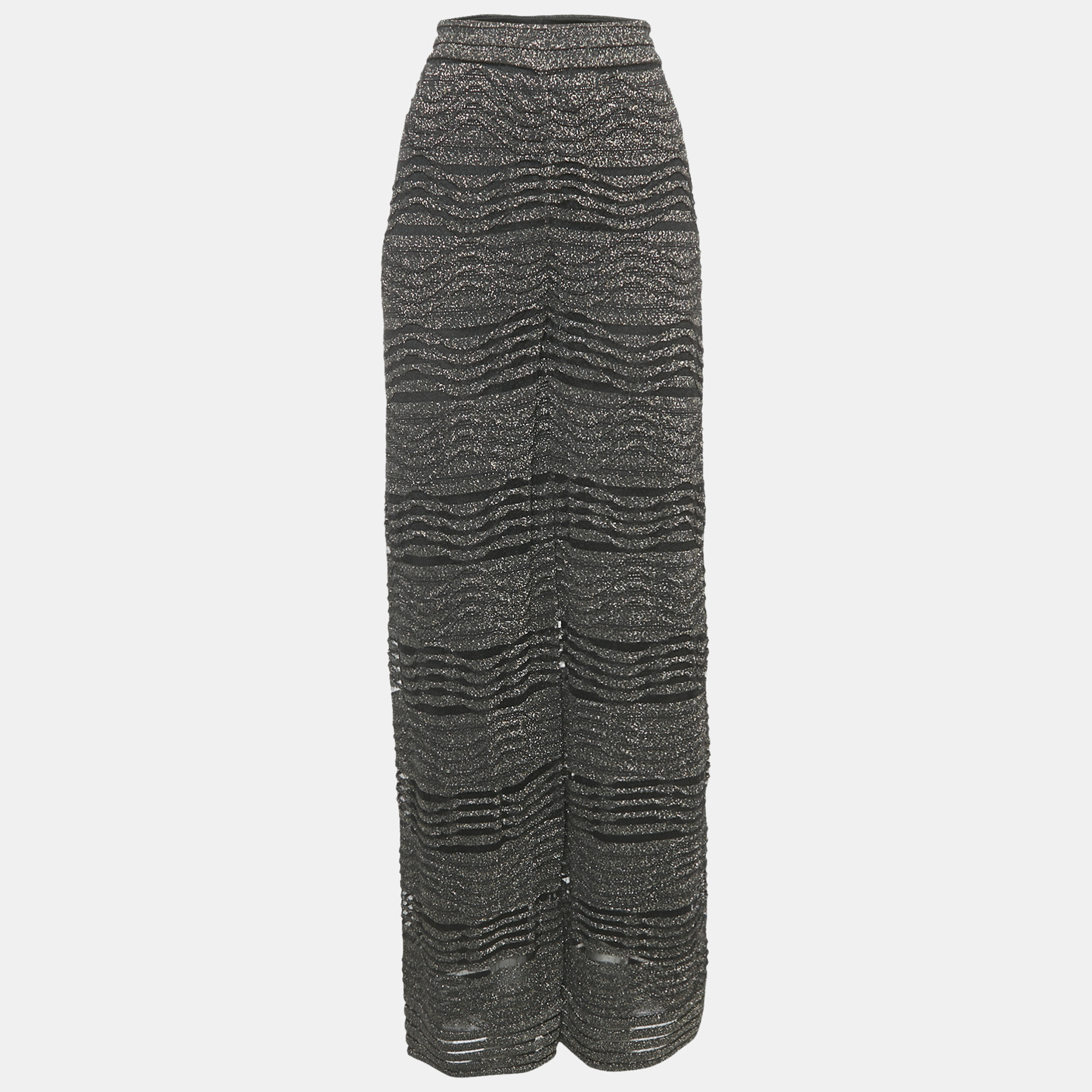

M Missoni Black Patterned Lurex Knit Wide Leg Trousers L