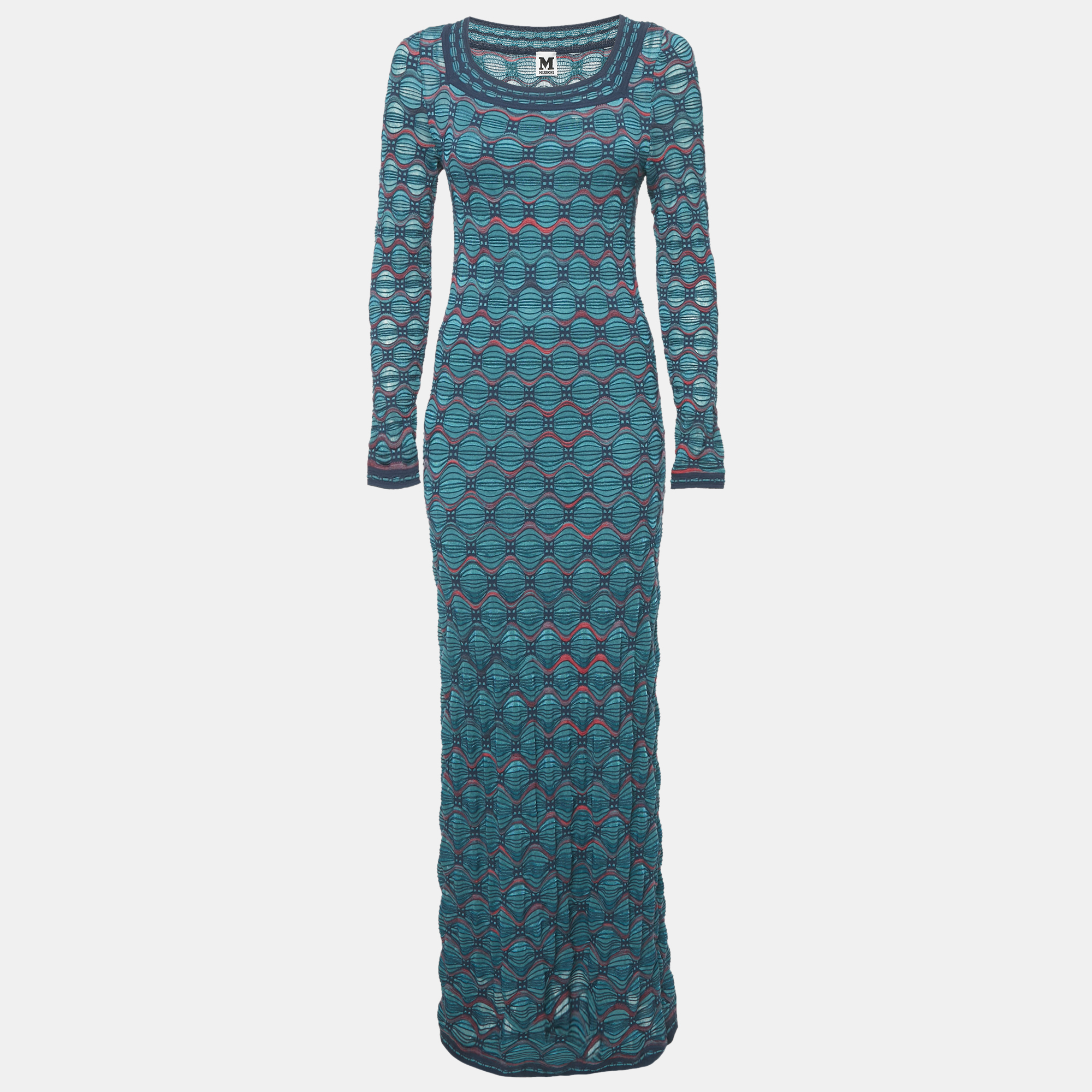 

M Missoni Teal Blue Patterned Knit Maxi Dress S
