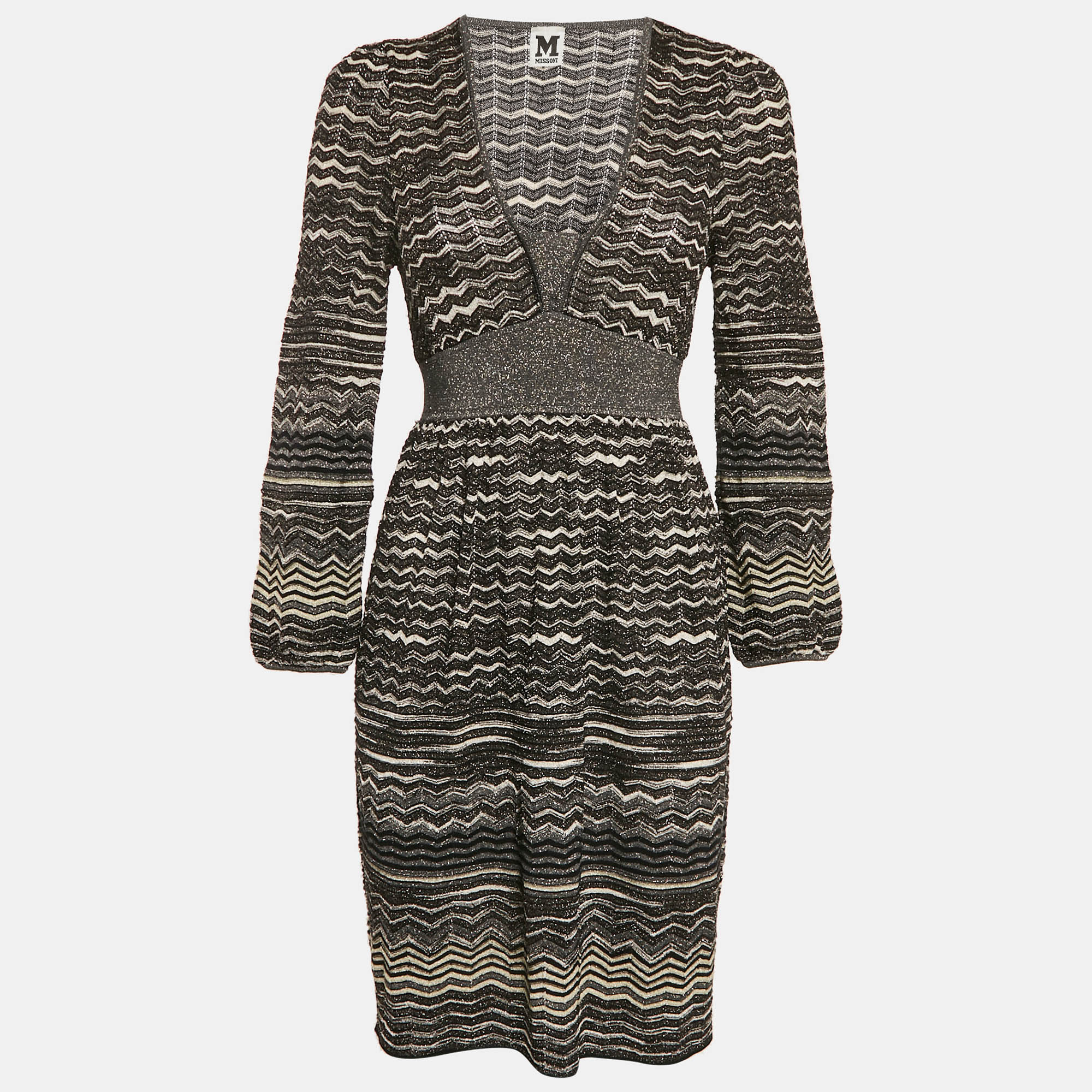 

M Missoni Black Patterned Lurex Knit Mini Dress M