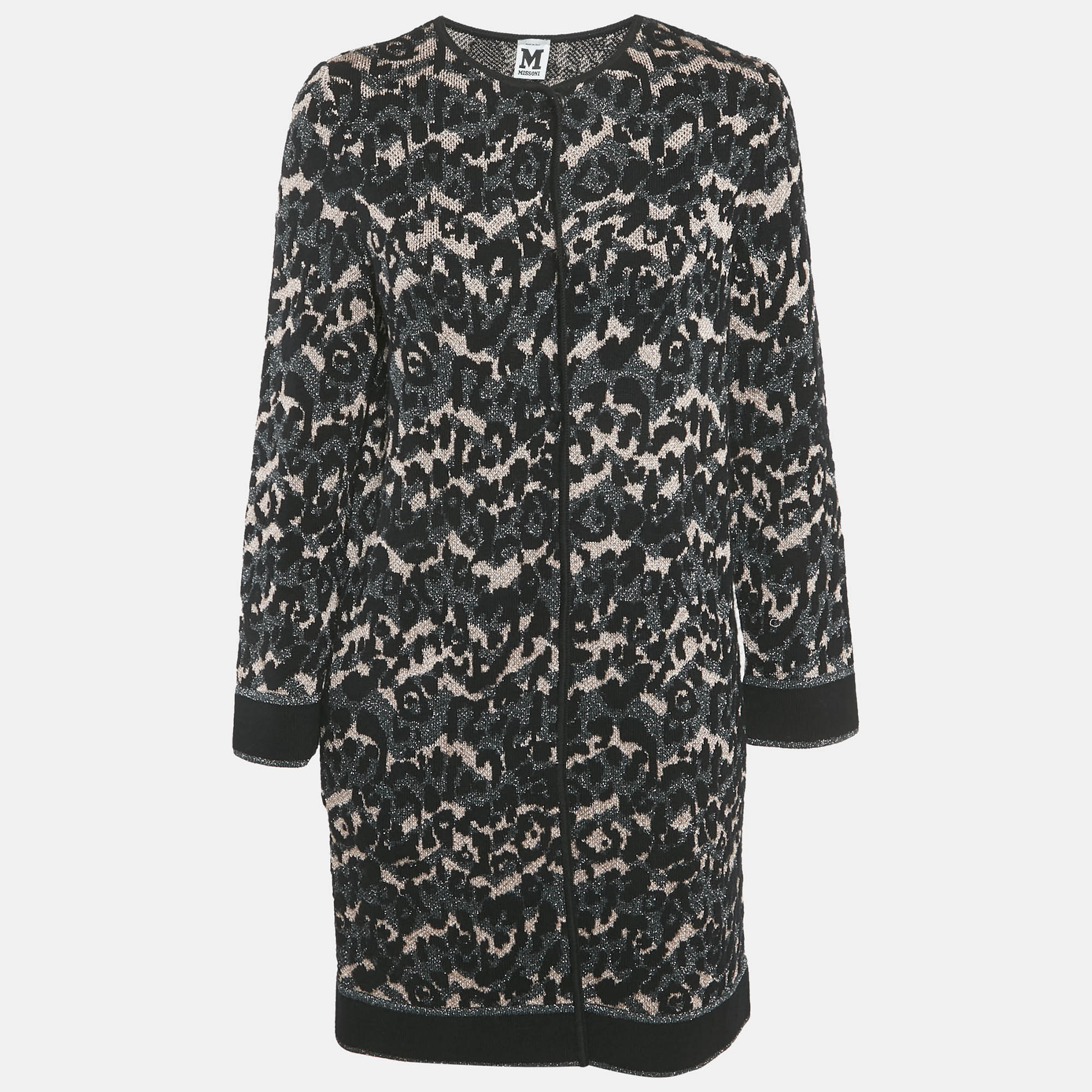 

M Missoni Black Patterned Lurex Knit Long Cardigan S