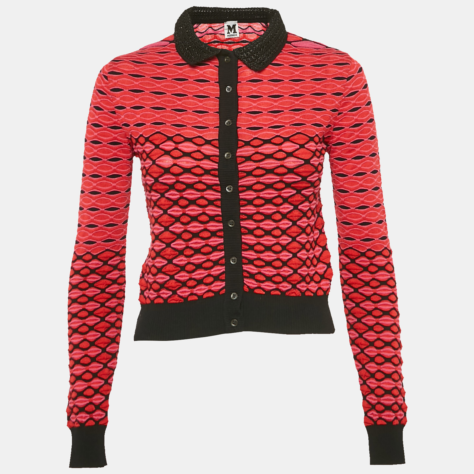 

M MissonI Red Crochet Collar Patterned Knit Cardigan S
