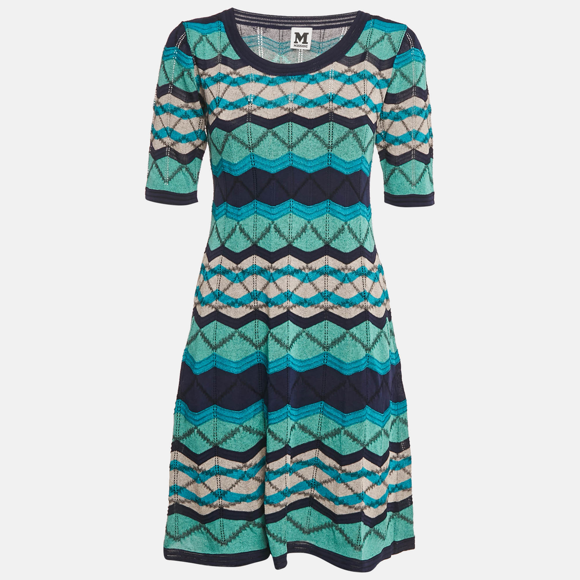 

M Missoni Blue Pattered Knit Mini Dress M