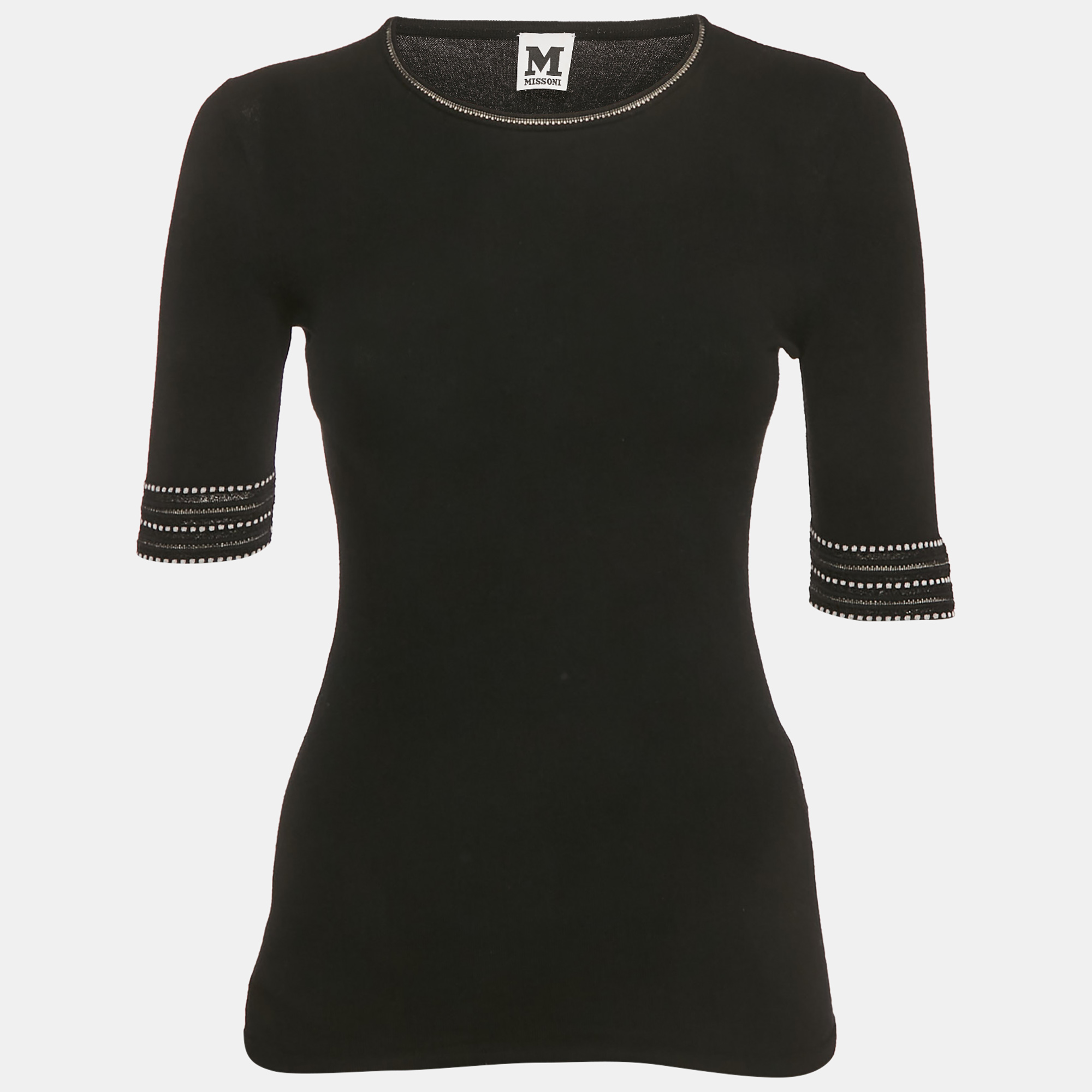 

M Missoni Black Stretch Knit Short Sleeve Top S