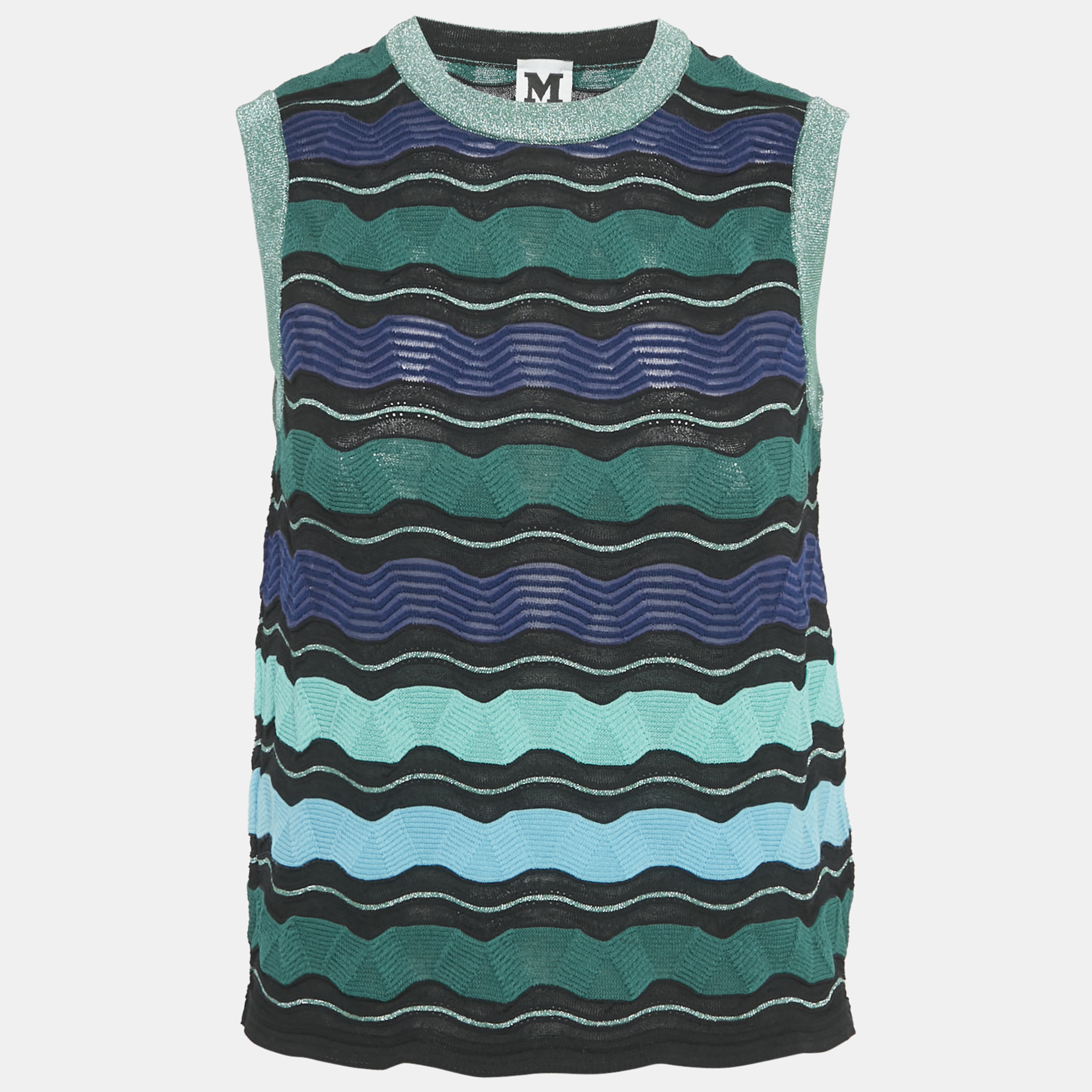 

M Missoni Green Patterned Lurex Knit Sleeveless Top S