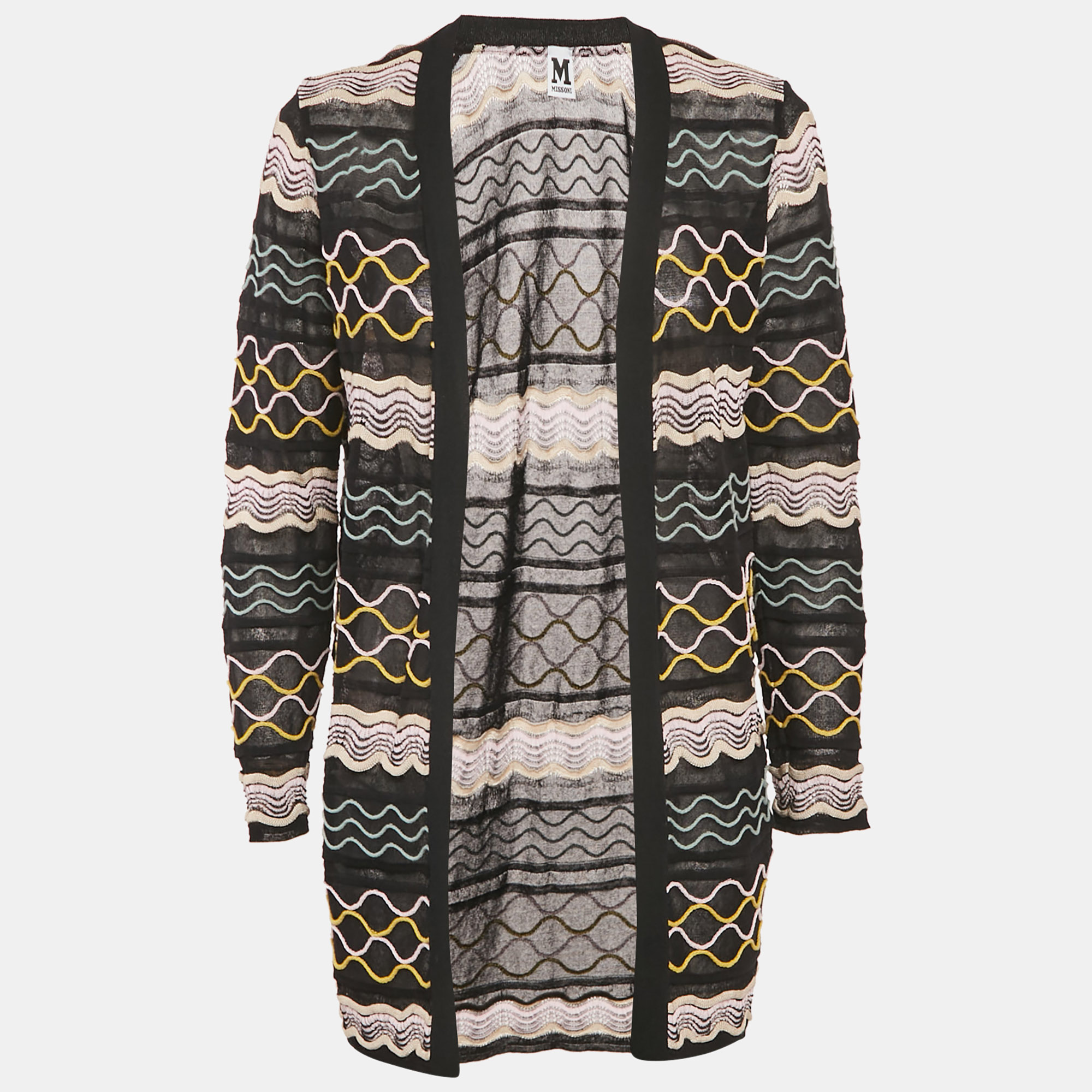 

M Missoni Black Patterned Open Front Cardigan S