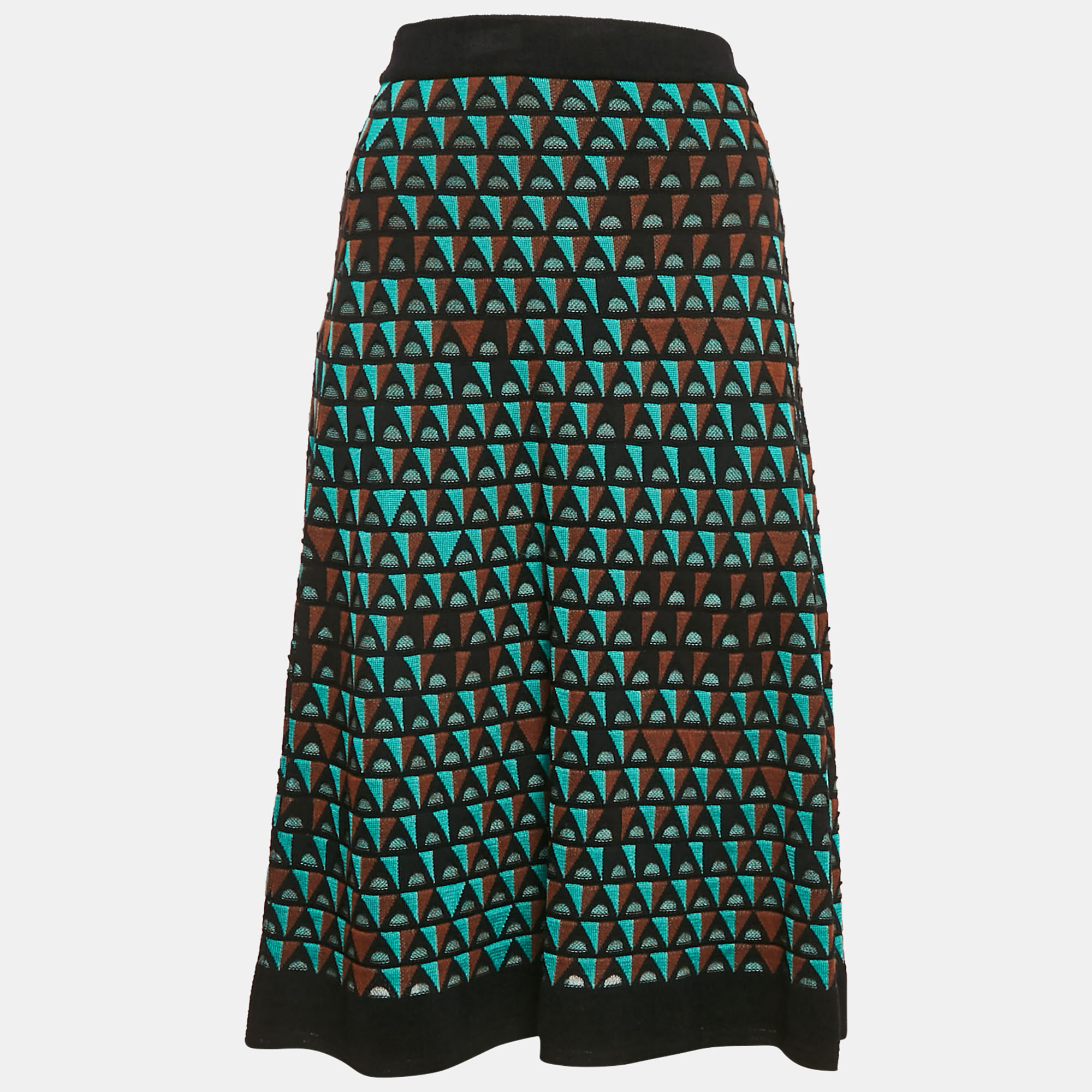

Missoni Green/Brown Pattern Knit Knee Length Skirt S
