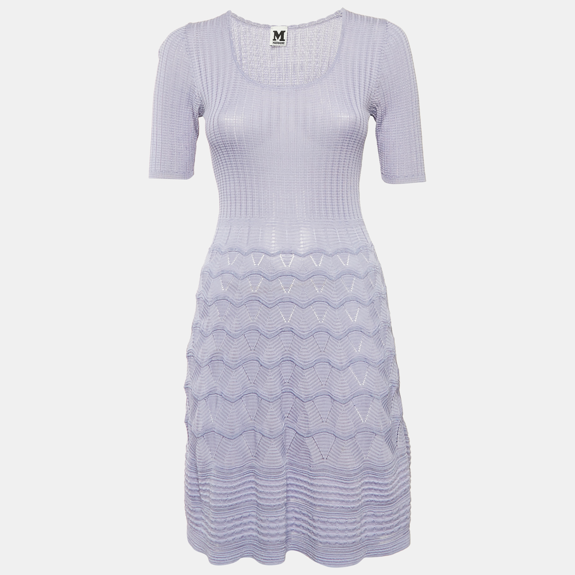 

M Missoni Purple Patterned Cotton Blend Knit Short Dress S