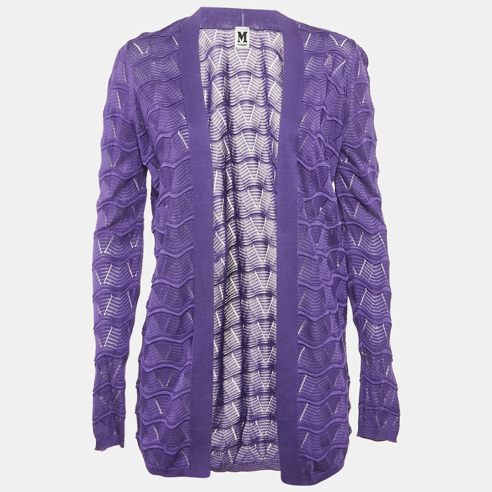 

M Missoni Purple Chevon Knit Open Front Cardigan M