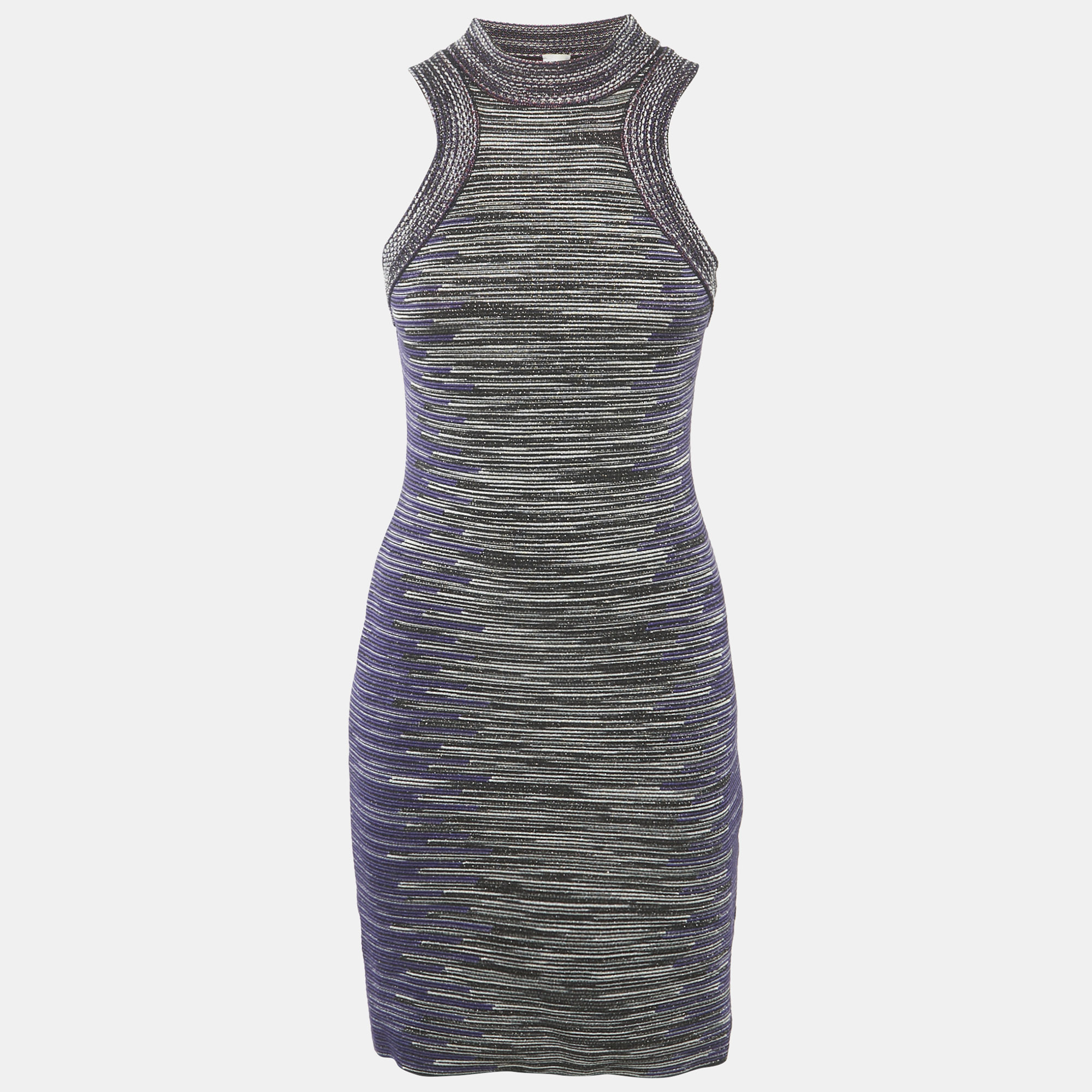 Pre-owned M Missoni Purple Lurex Knit Sleeveless Bodycon Dress S