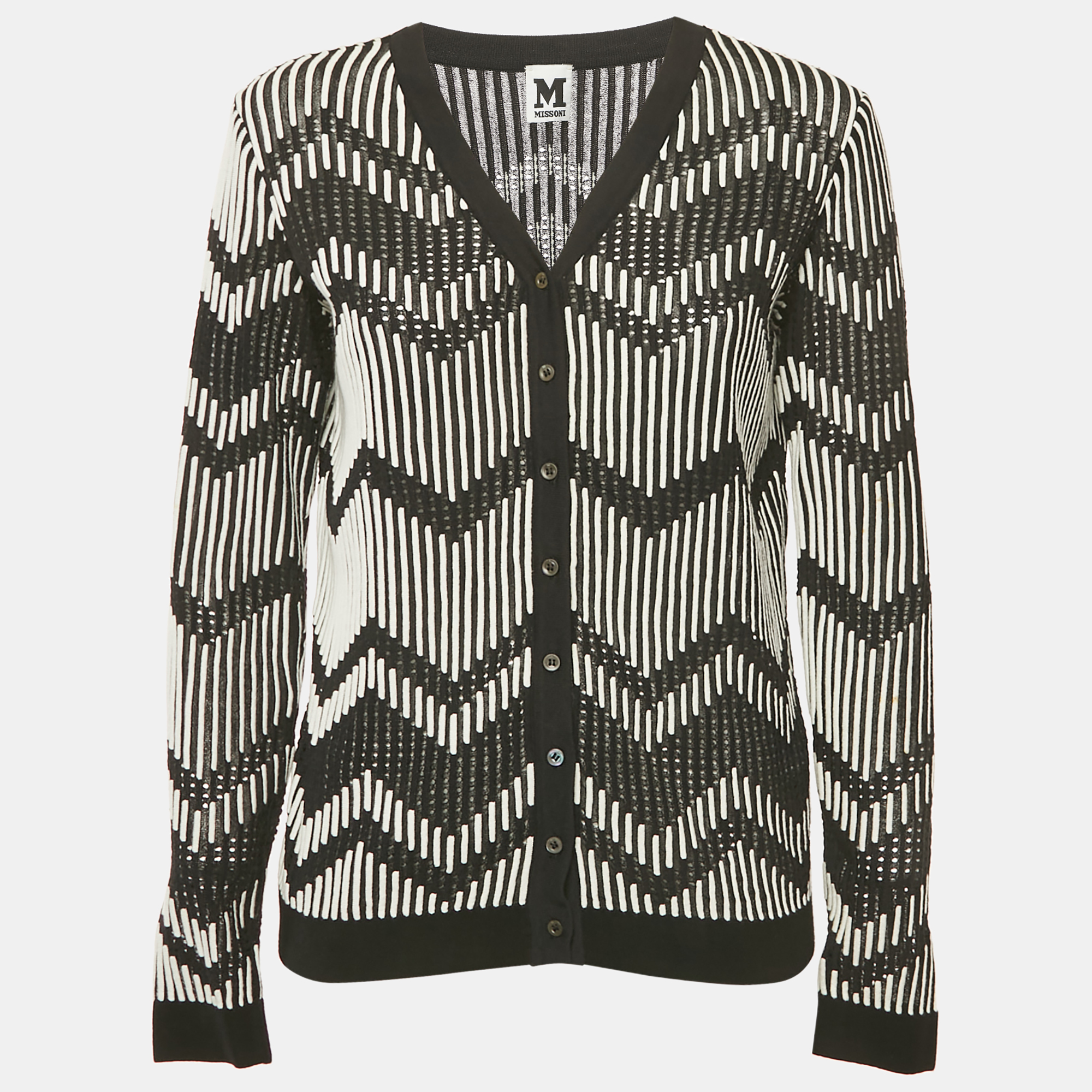 

M Missoni Black/White Patterned Knit Button Front Cardigan S