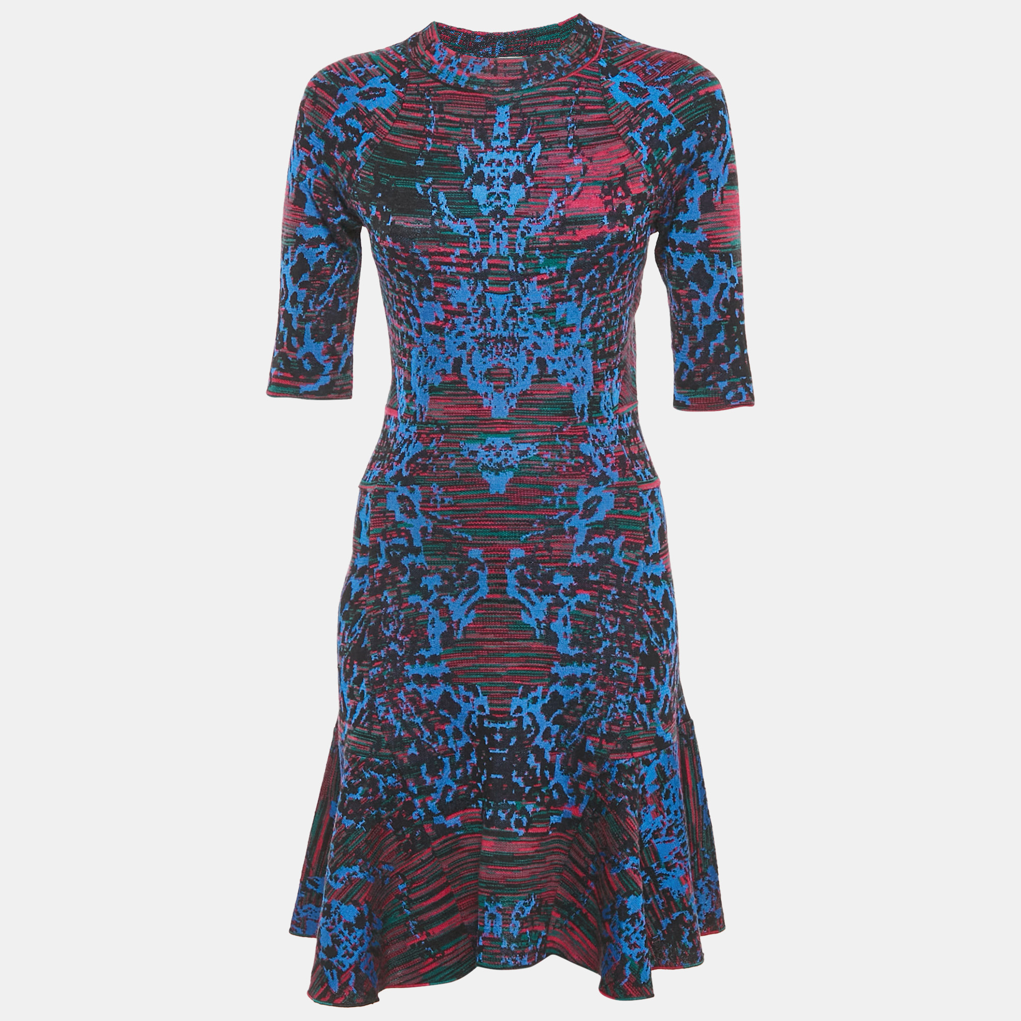 

M Missoni Multicolor/Blue Intarsia Knit Short Dress M