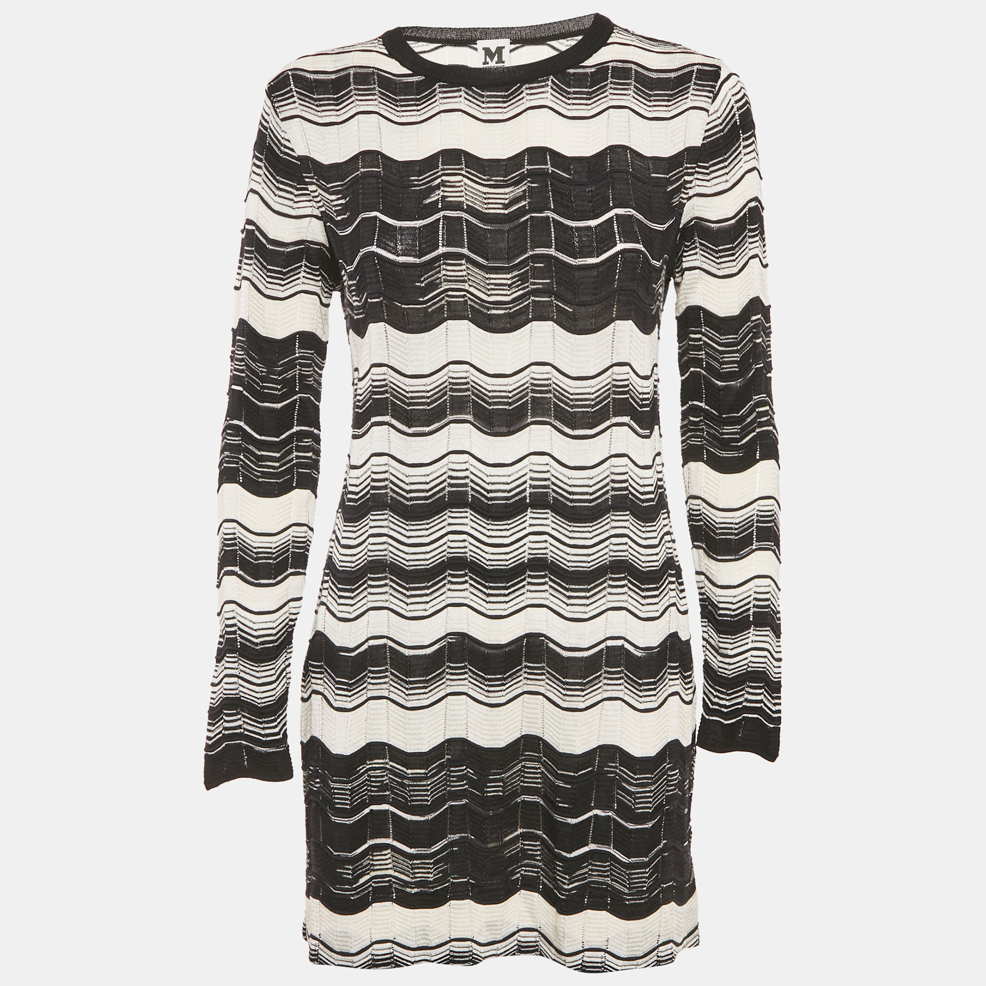

M Missoni Monochrome Pattered Knit Mini Dress M, Black