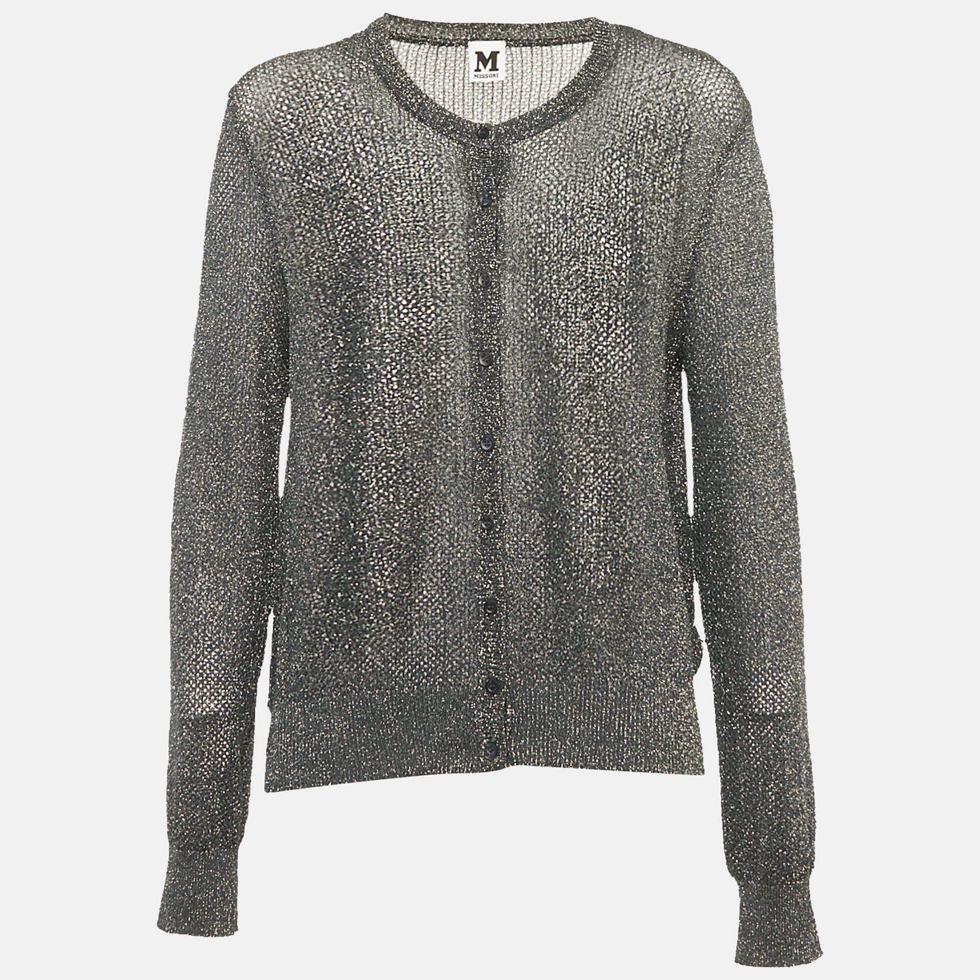 

M Missoni Metallic Lurex Knit Button Down Cardigan L