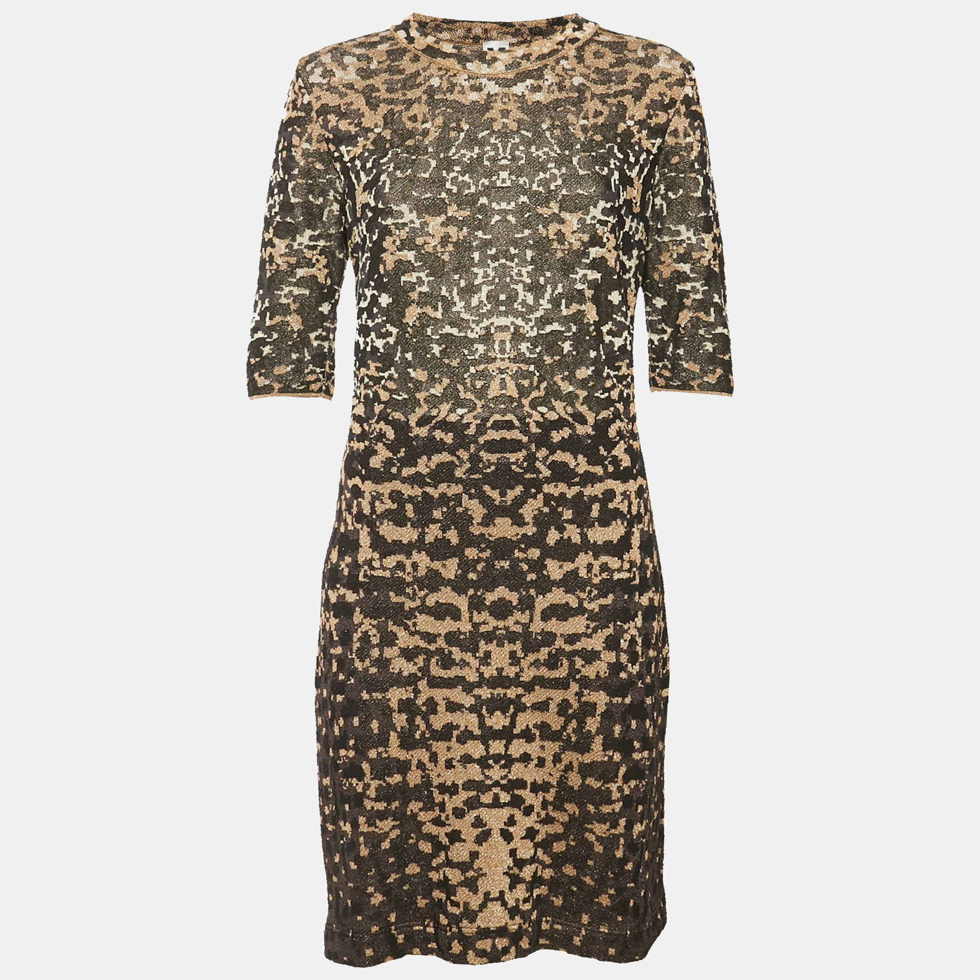 

M Missoni Brown Patterned Lurex Knit Short Dress L