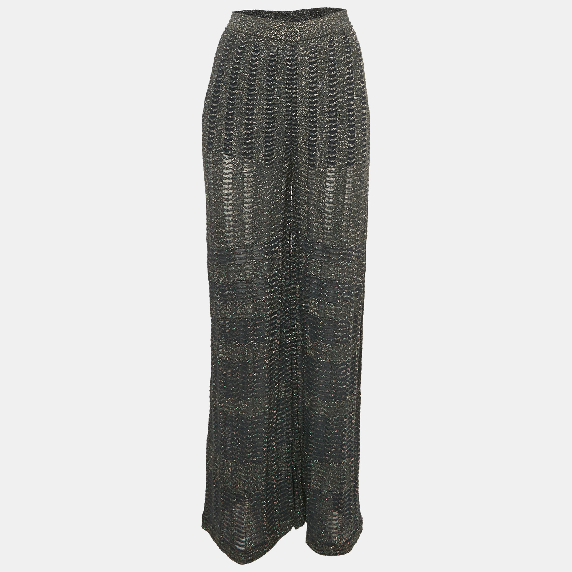 

M Missoni Blue Patterned Lurex Knit Flared Trousers L