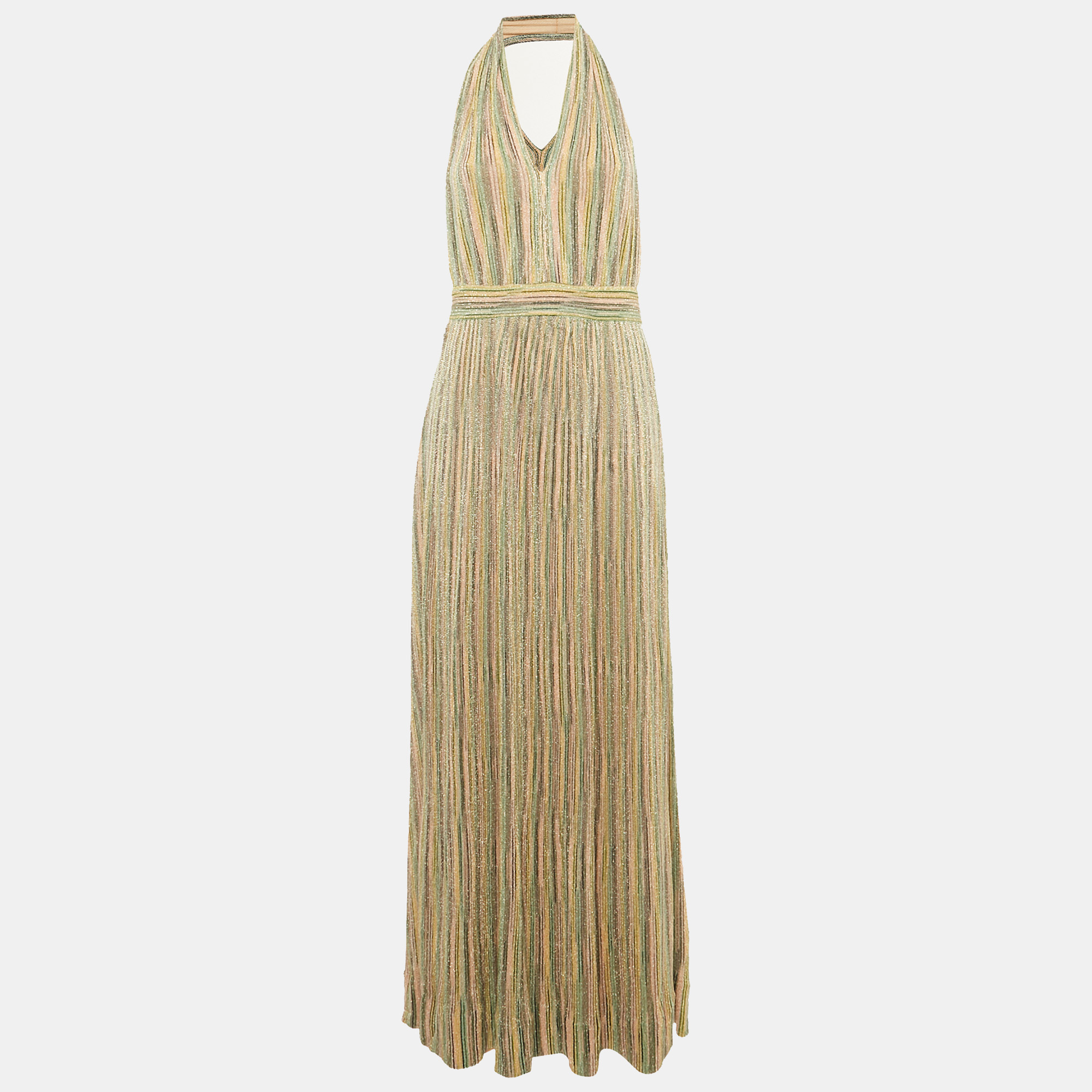 

M Missoni Multicolor Lurex Knit Halter Neck Maxi Dress L