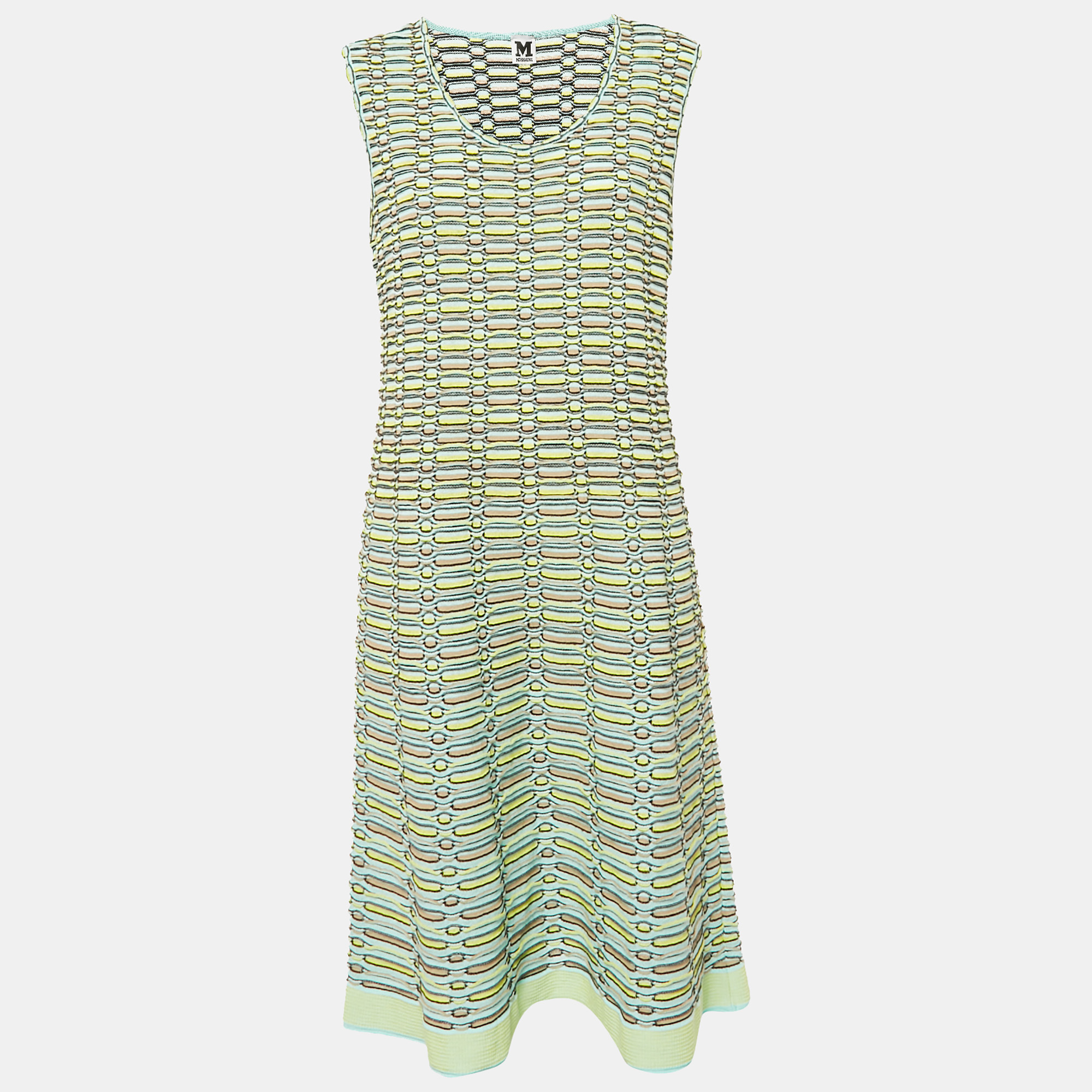 

M Missoni Blue/Multicolor Patterned Knit Midi Dress L