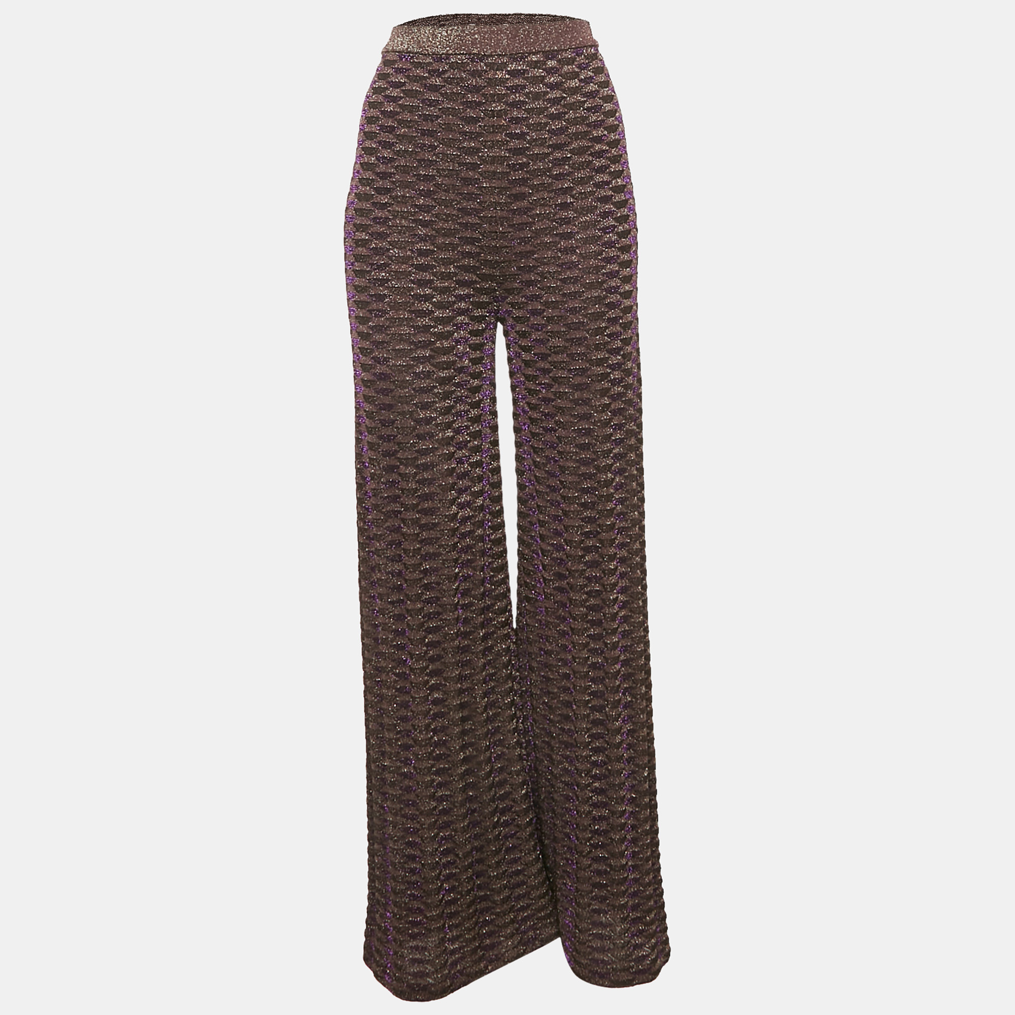 

M Missoni Purple Patterned Lurex Knit Flared Trousers M